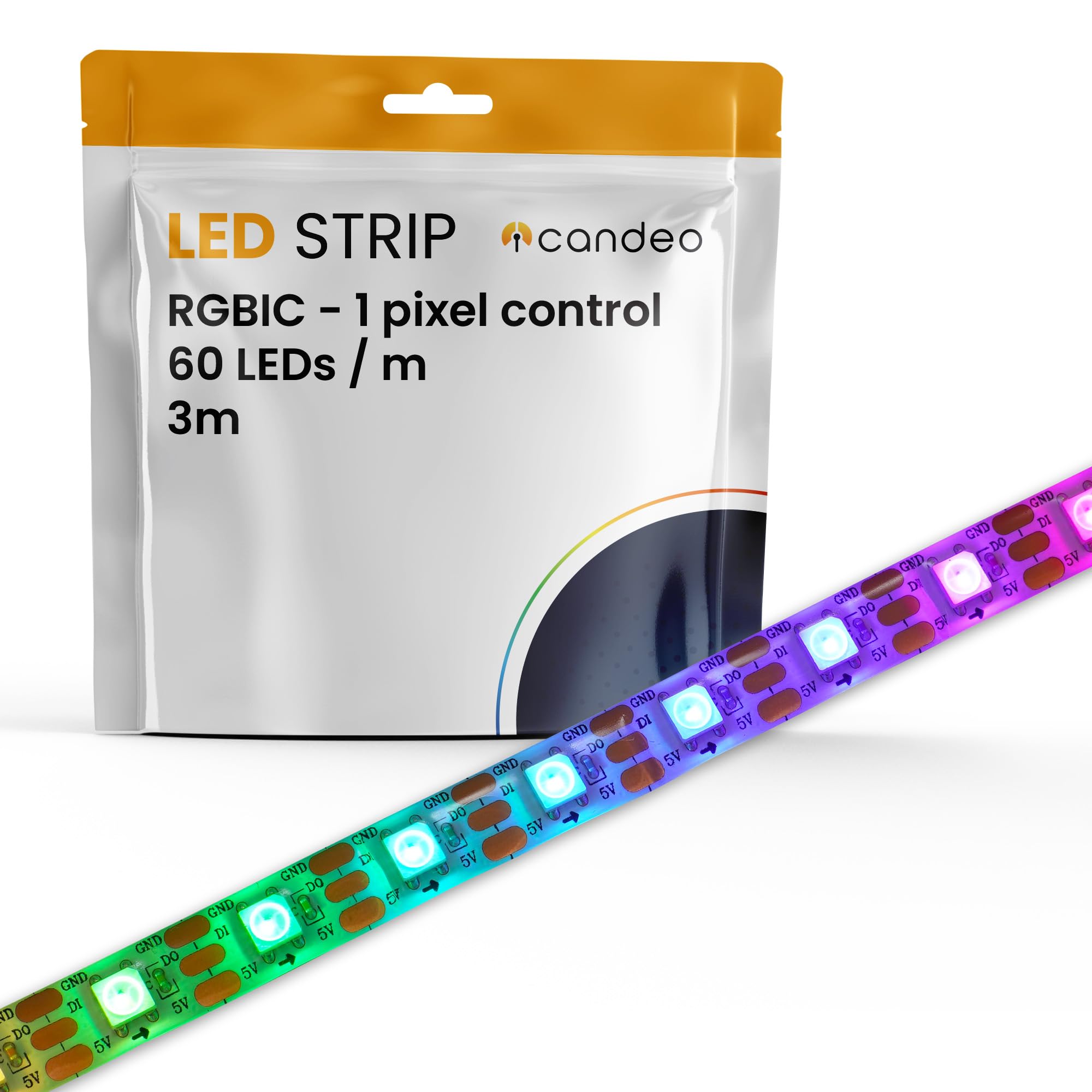 Candeo RGBIC Addressable LED Strip 5V 3M - Individual Pixel Control 180 LEDs, White