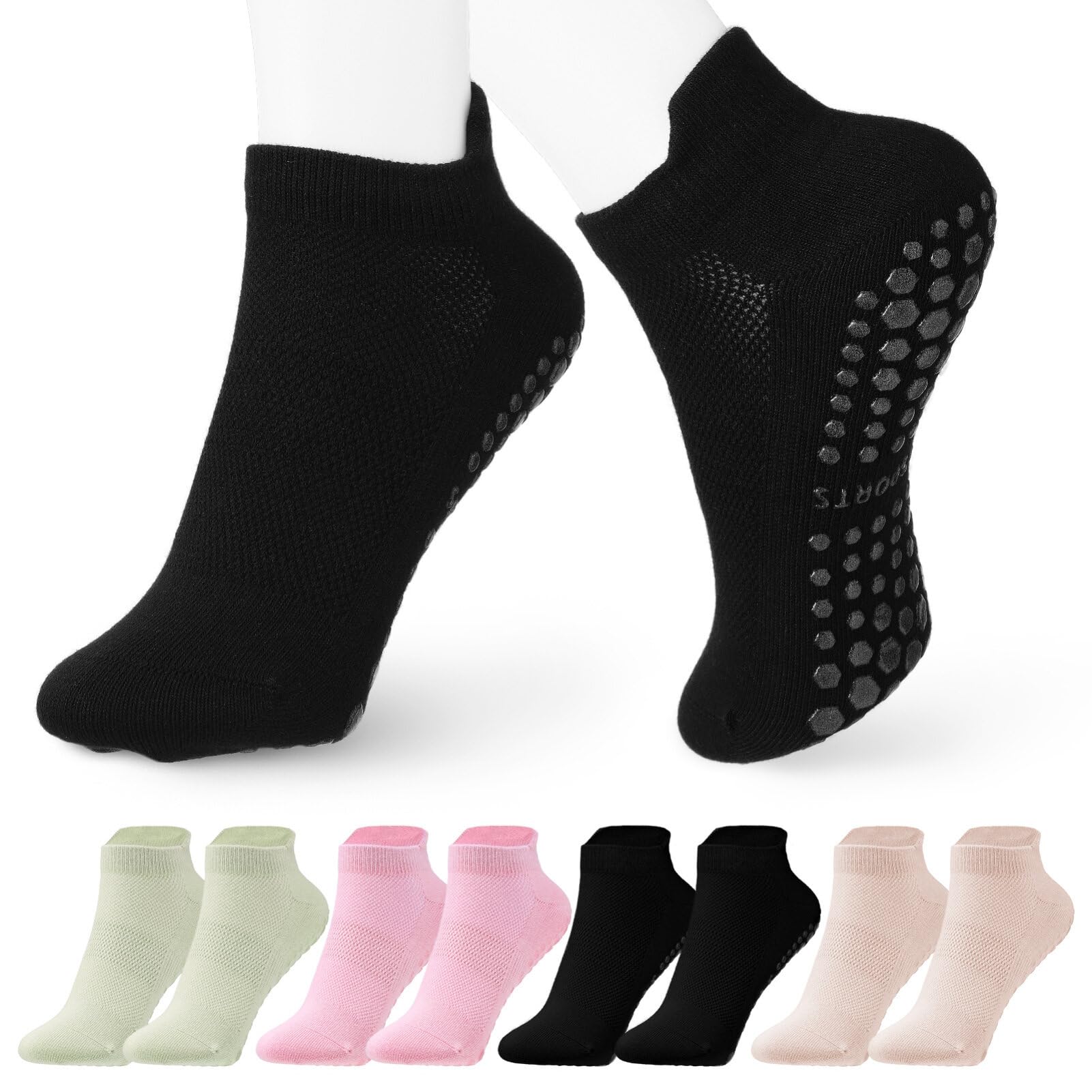 Yardwe 4pairs Grip Socks for Women Breathable Yoga Socks Non- Bottom Short Design for Running Fashionable Colors