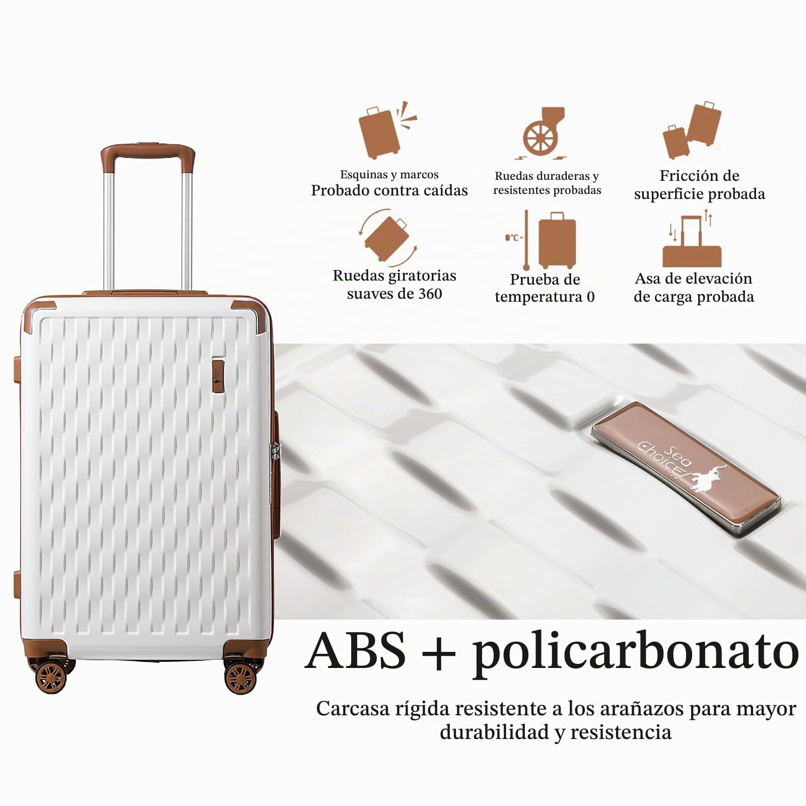 Sea choice Juego de 3 Maletas con Estuche para Cosméticos ABS+PC Maleta de Cáscara Dura con Cerradura TSA 8 Ruedas Giratorias Juegos de Viaje 4 Piezas
