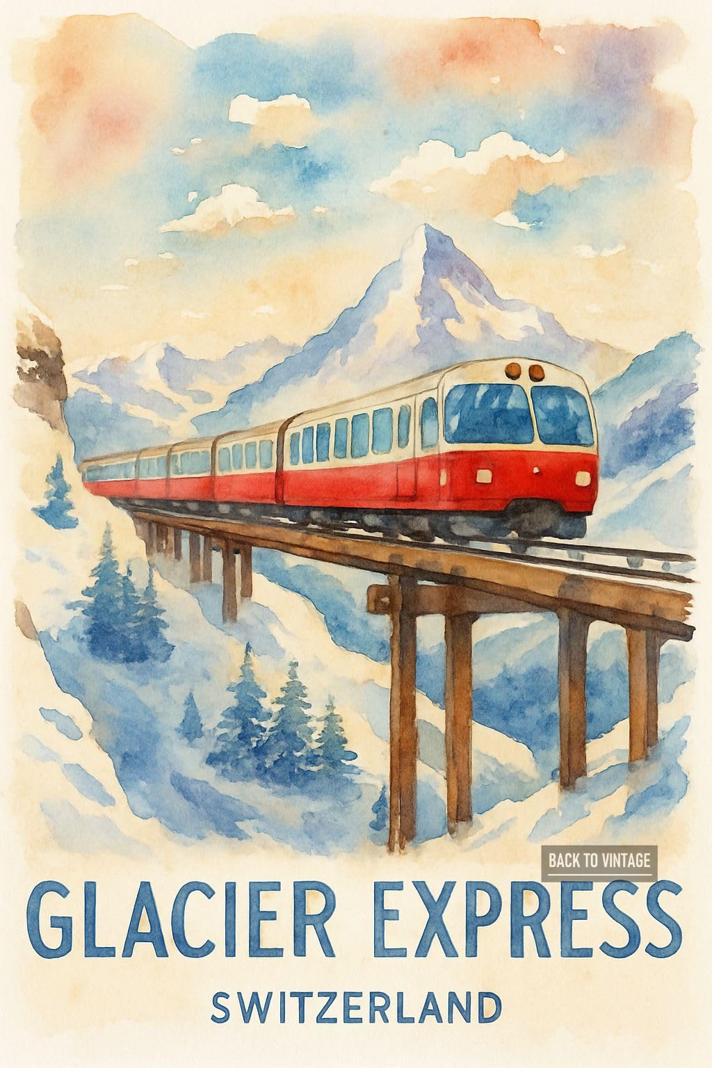 Back To Vintage Multicoloured The Glacier Express In Switzerland - A4 Travel City Poster Wall Art Home Decor Art Print With Iconic Landmarks And Global Views For Culture Inspired