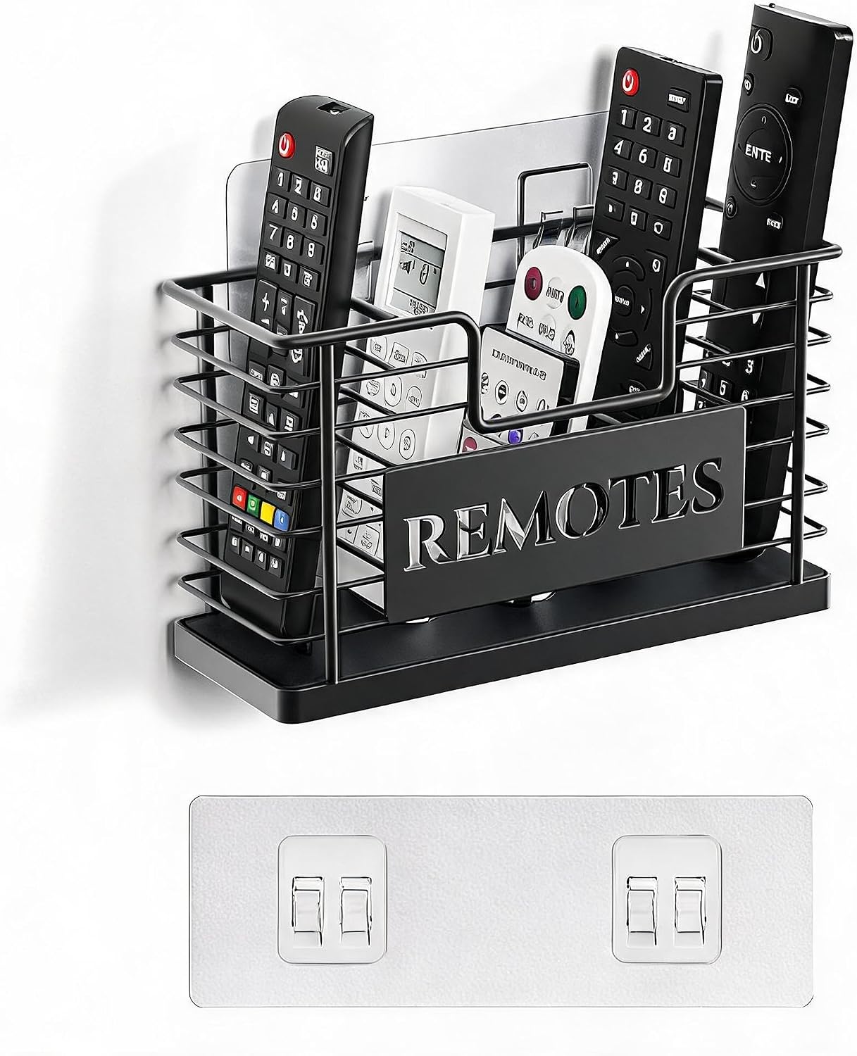 Remote Control Holder, 5-Slot TV Remote Holder Wall Mount, Universal Remote Caddy Large Size Design for Wall Table Living Room Bedroom, Easy Installation, White