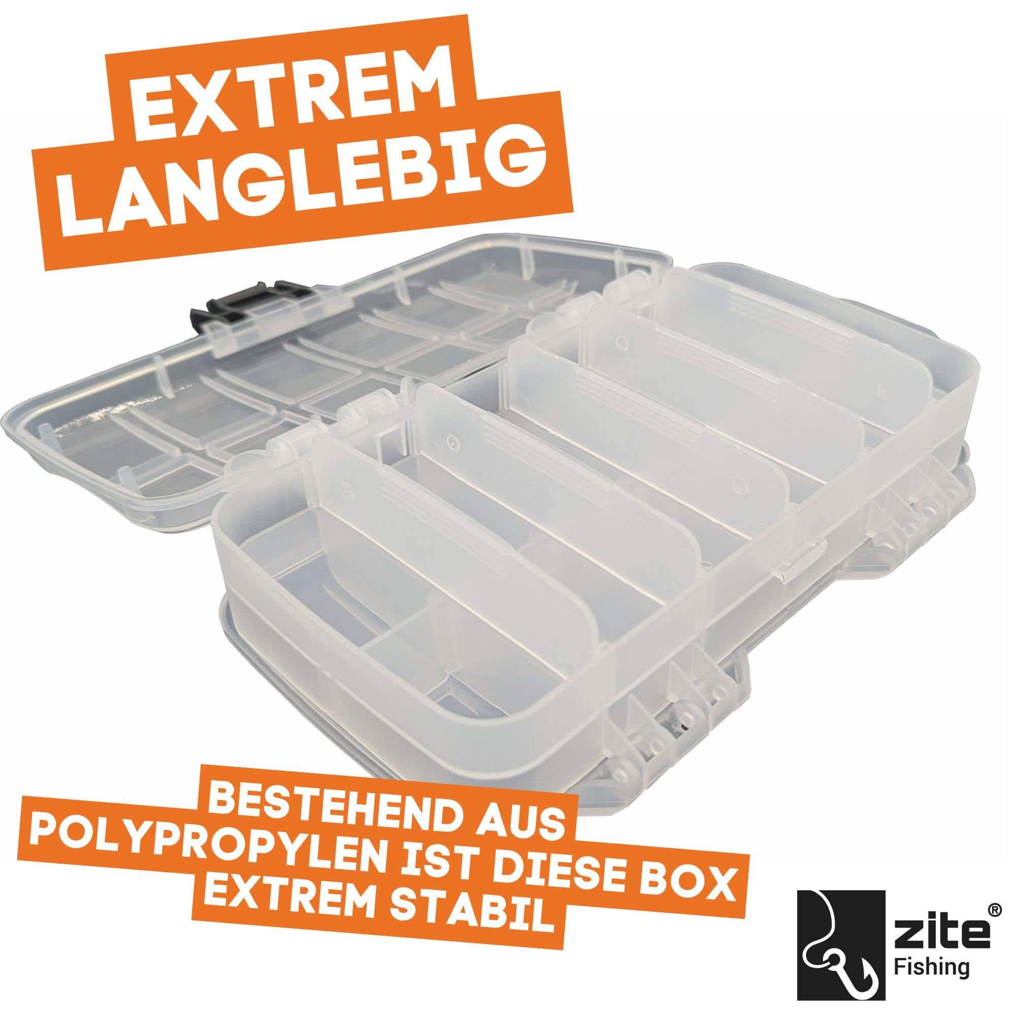 Zite Fishing doppelseitiges Köderbox Angeln Set 3 STK | Je 18 Fächer für Metallköder, Spoons &mehr | Mit stabilem Verschluss & transparentem Deckel | 23x13x6,1cm, Angelbox, Tackle Box angeln Angel Box