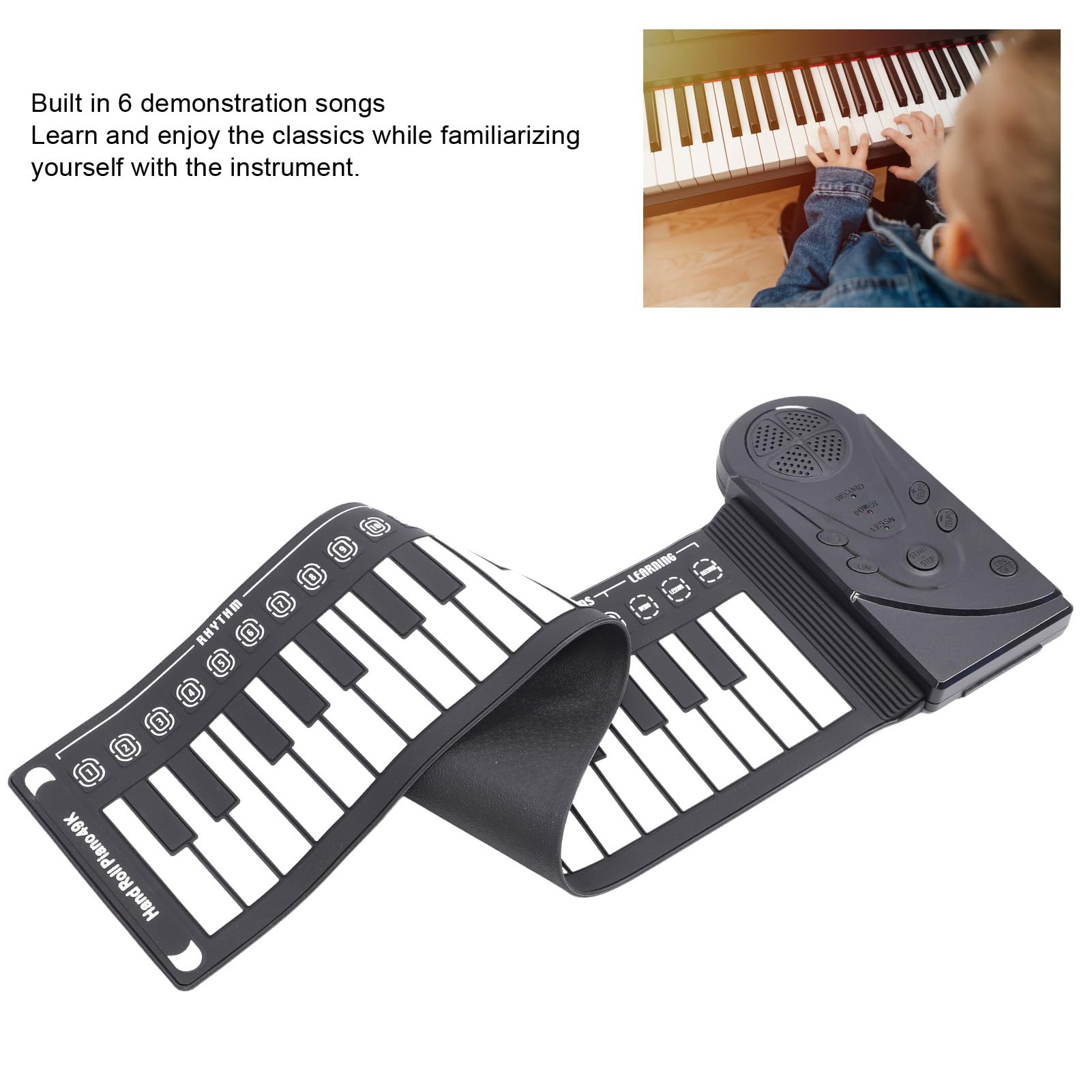 Pianoforte a tastiera avvolgibile, 49 tasti Tastiera flessibile in silicone per pianoforte con registrazione, portatile elettronico mano rotolo pianoforte con altoparlante