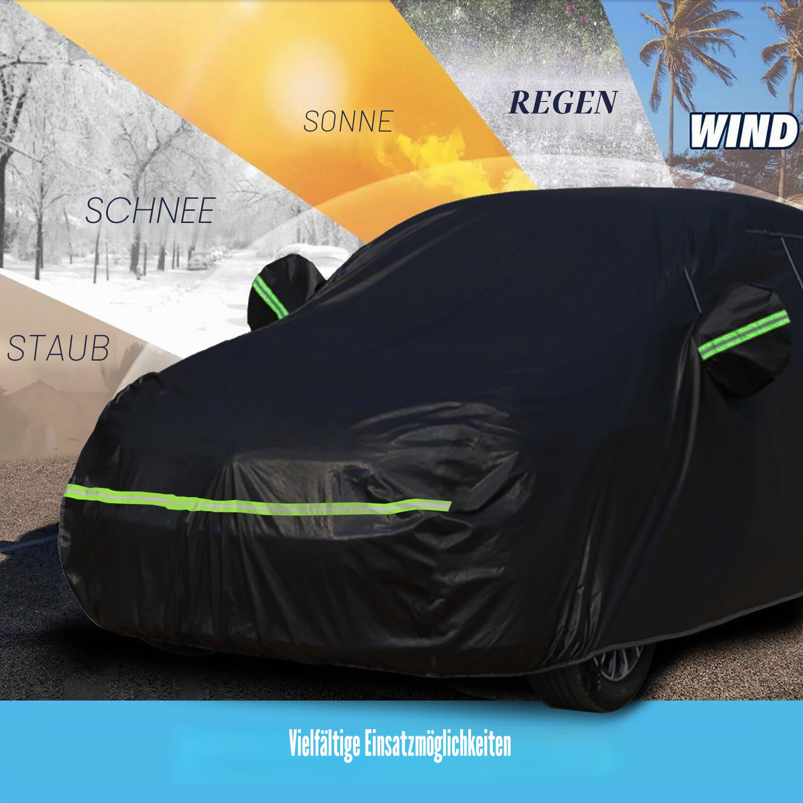 Autoabdeckung für FIAT 500 Abarth 595,Volle Abdeckung für den Außenbereich Zum Schutz Vor Sonne, Regen Und Staub,Staubschutz Mit Reißverschluss Und Windkordel
