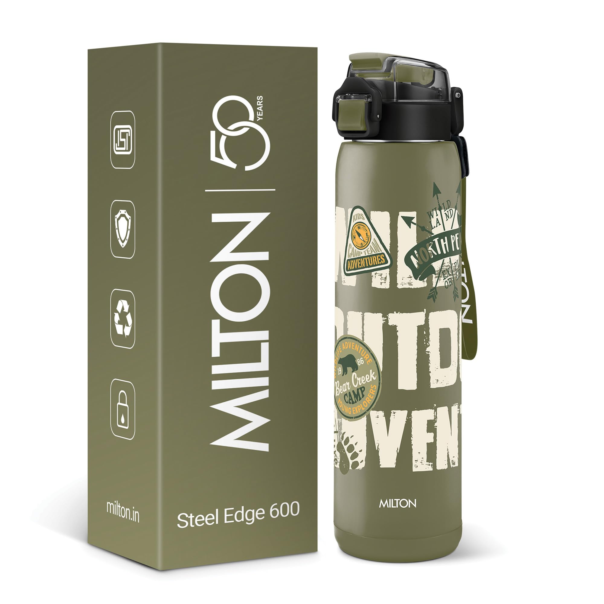 Milton Steel Edge 600 Water Bottle - Military Green -2 Milton Steel Edge 600 Water Bottle - Military Green -2