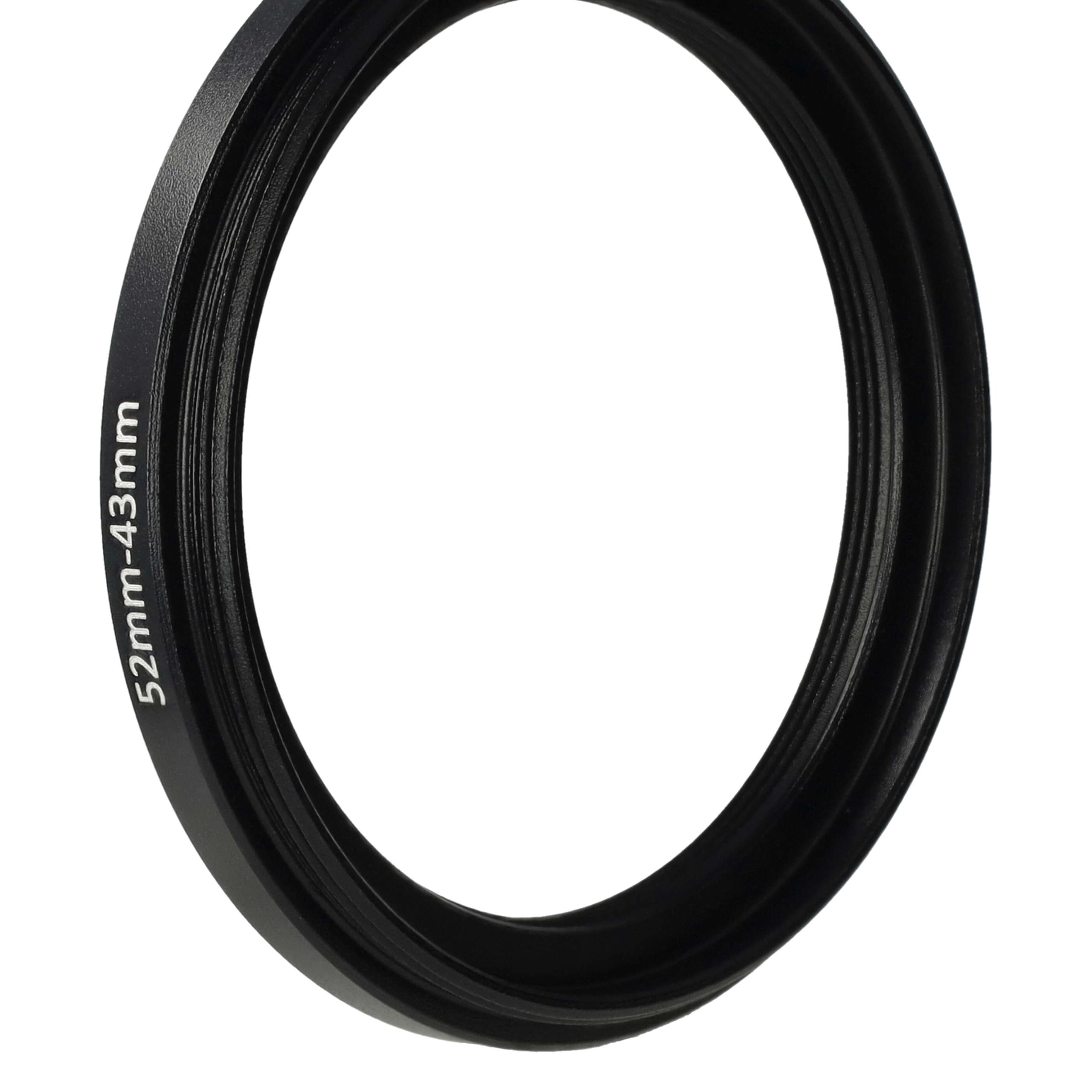 vhbw Step Down Adapter Ring Adapter filtra 52 mm-43 mm czarny pasujący do aparatu Agfa, Agfaphoto, Canon, Casio, Fujifilm, Kodak, Minolta, Nikon, Olympus