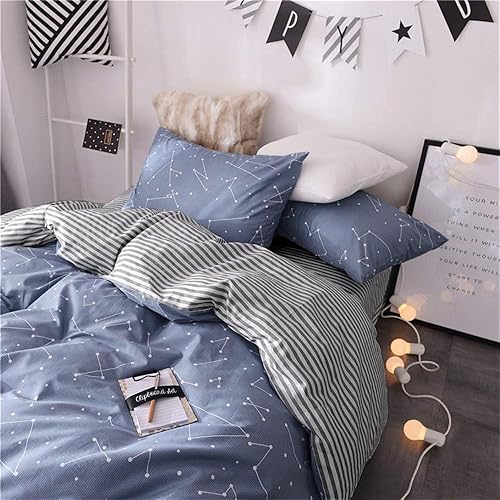 VM VOUGEMARKET Juego de funda de edredón de 3 piezas, 100% algodón, con patrón de constelación con 2 fundas de almohada, juego de cama reversible