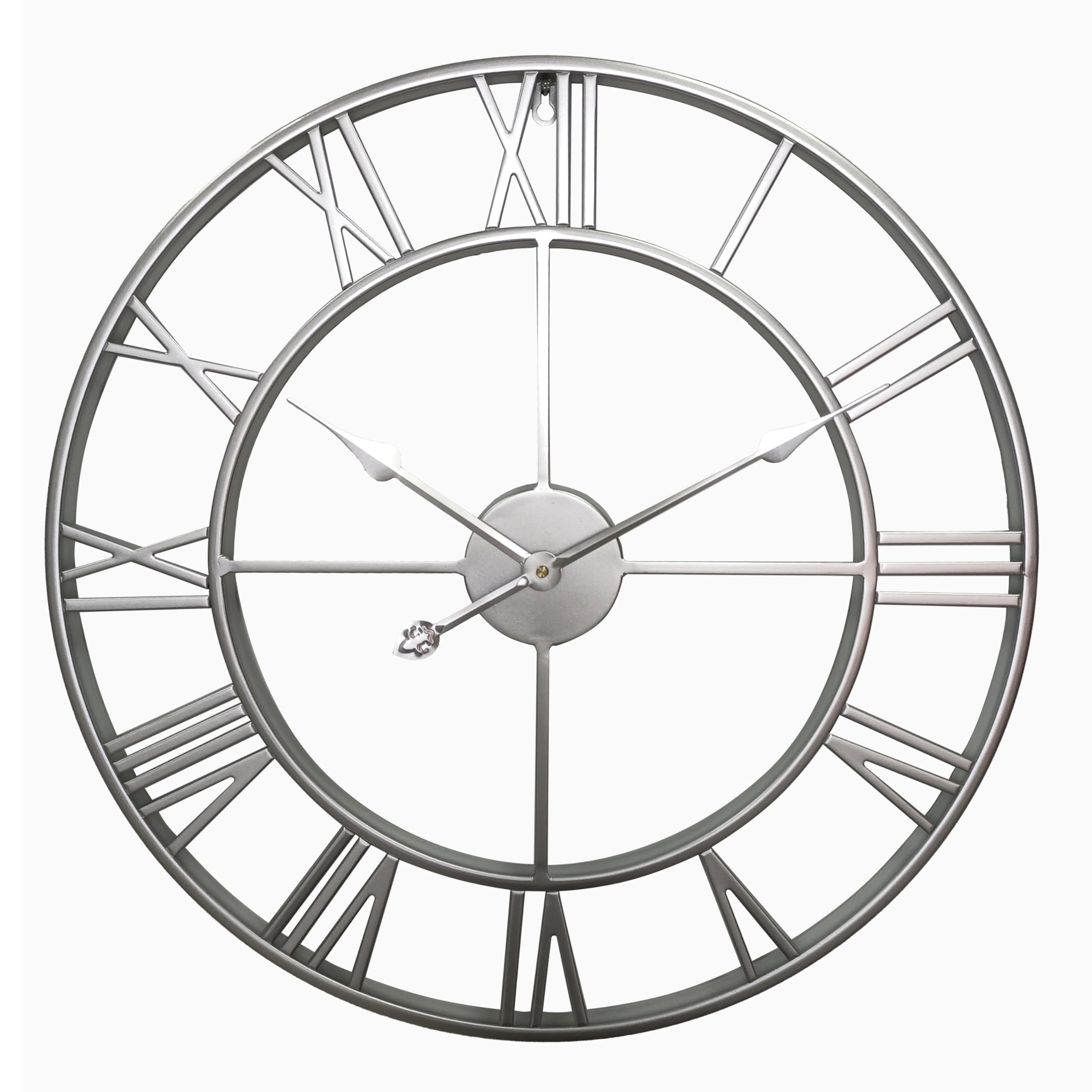 Große Wanduhr im Vintage-Stil, rund, geräuschlos,Gratis dazu EIN Extraset Uhrzeiger in Gold. Die Metalluhr für Loft, Wohnzimmer, Schlafzimmer und Küchendekoration (Schwarz). (Silber, 60 cm)