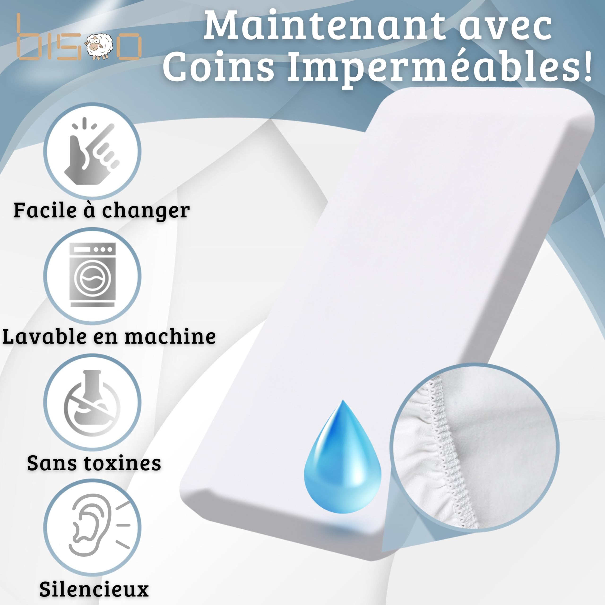 Bisoo Magic Drap 80x180 - Drap-Housse Imperméable Intégral 2en1
