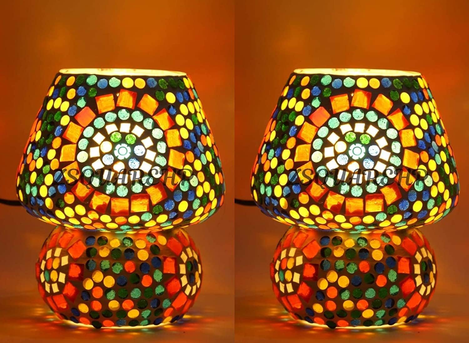 JINPINGHP Mosaic Style Dome Shaped Glass Table Lamp (Multicolour) Set of 2
