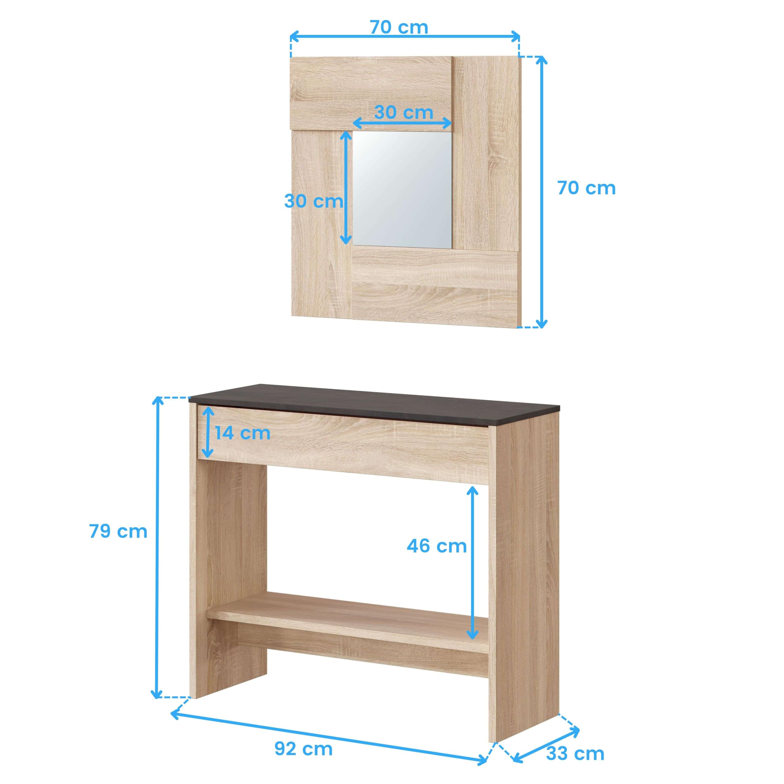 Habitdesign – Mueble Recibidor con Cajón y Espejo, Consola de Entrada Moderna, Color Roble Canadian y Óxido, 92x79x33 cm – Modelo Oxys