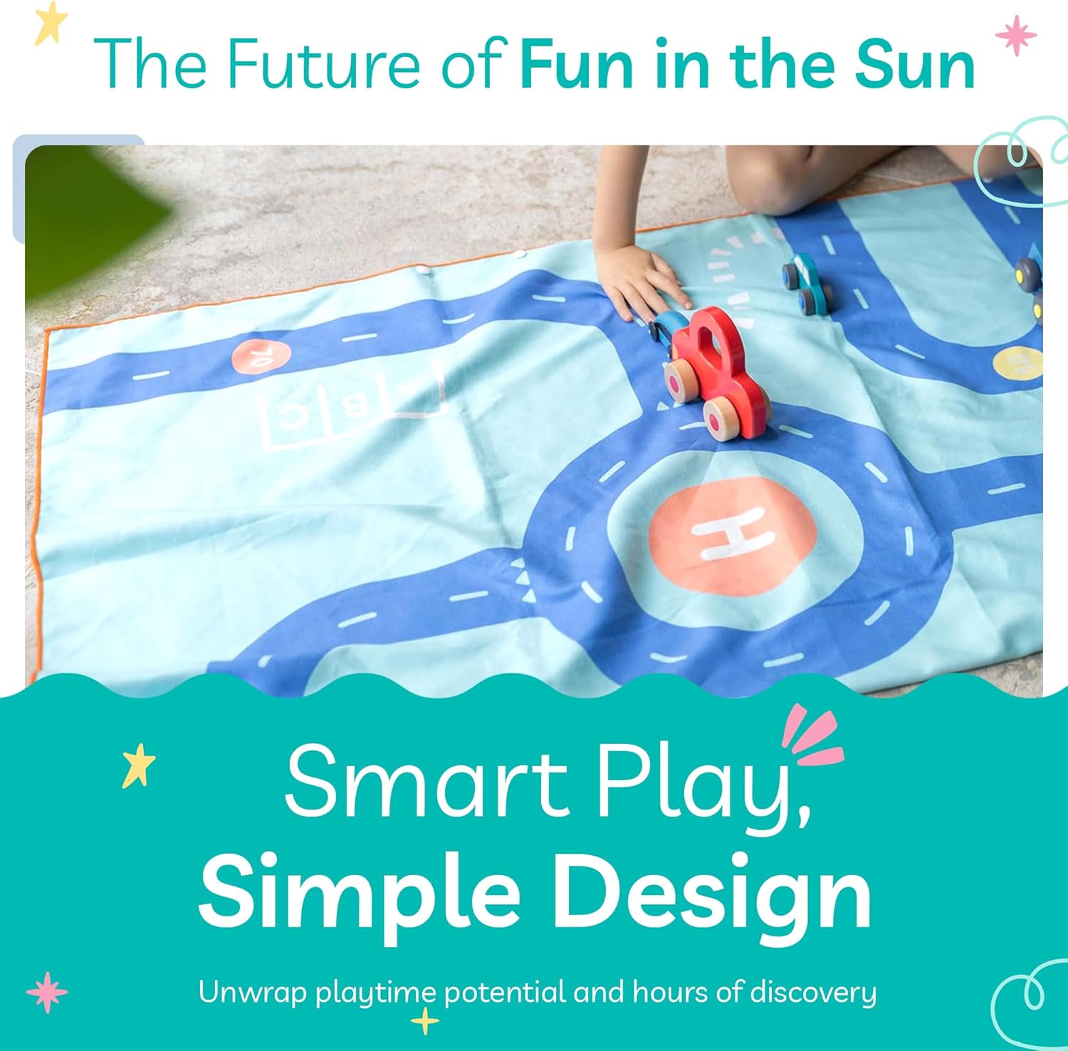 QUUT - Children's Beach, Pool Towel with Play - Ultra Fast Drying Microfibre - Compact, Lightweigh - Road Blue