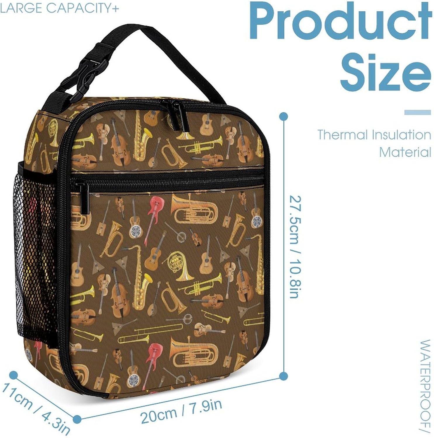 Trumpet Musical Instrument Pattern 3 Piece Backpack Sets With Lunch Bag Pencil Case Combination Hiking Travel Work