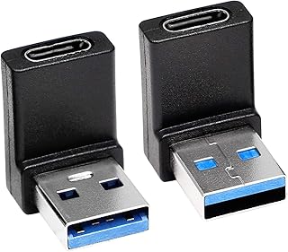 CERRXIAN Right Angle USB C to USB A Adapter, Up Angle & Down Angle USB A 3.0 Male to USB Type C 3.1 Female Connector Adapter for Laptops, Wall Chargers, Power Banks(2-Pack)