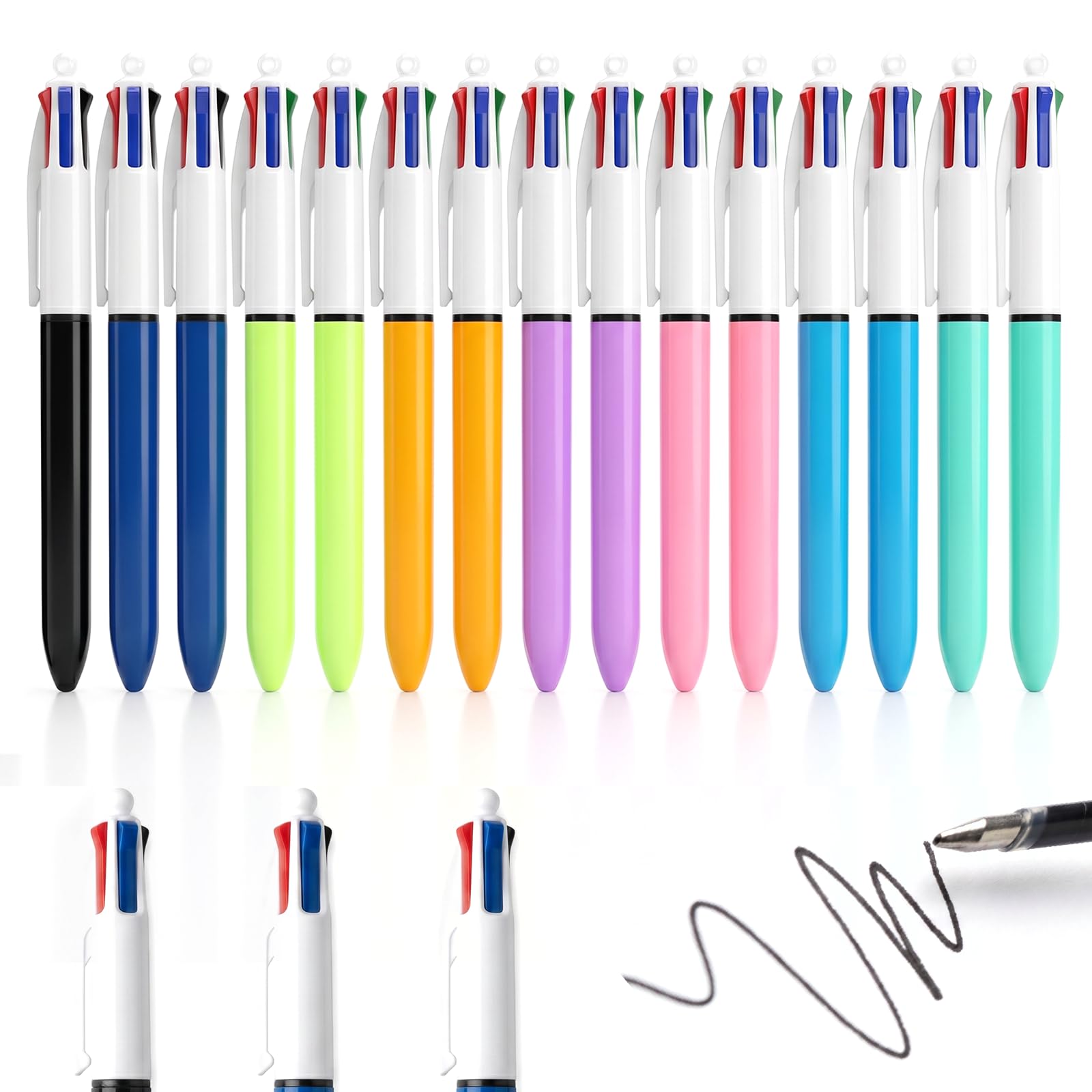 Solvio 4 Colour Pens All in One, Multicoloured Pen Retractable Ballpoint Pens 1.0mm Medium Point, Multi Colour Pen for Office School Supplies, Students Teachers Gift