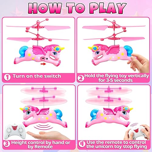 Miniatura 3 de Hymaz Juguetes de unicornio volador, helicóptero de control remoto para niños de 6 a 8 años, fácil de volar hacia adelante y girar a la