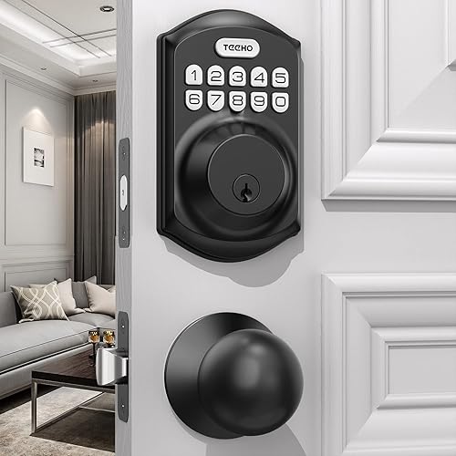 Miniatura 2 de TEEHO Cerradura de puerta de entrada sin llave con manija de perilla, cerrojo de teclado electrónico con perilla de puerta, cerradura inteligente