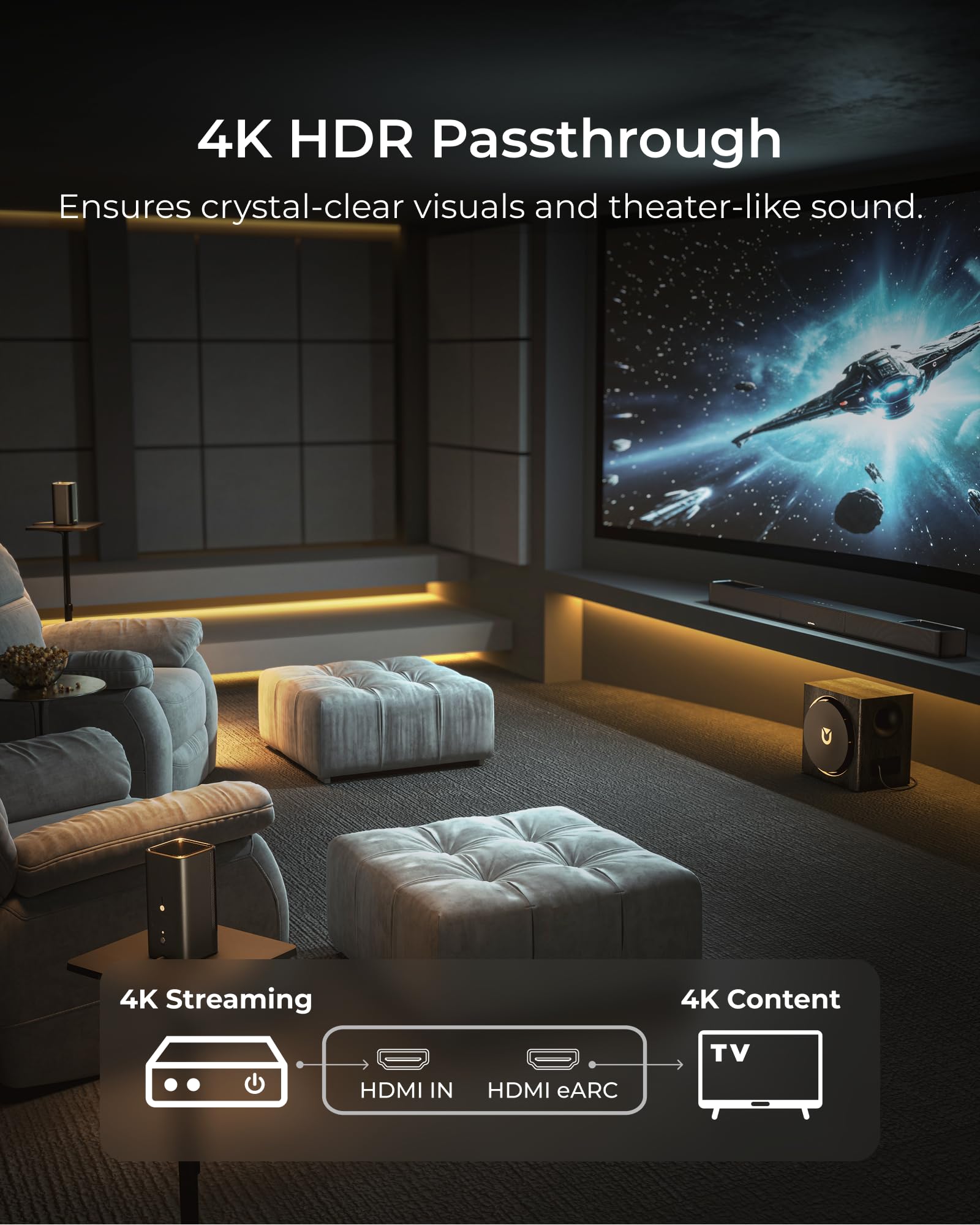 ULTIMEA Skywave X50 5.1.4ch Wireless Surround Sound System for TV, 760W Professional Sound Bar w/Dolby Atmos, 2 Wireless Surround Speakers & 8" Subwoofer, GaN Amplifier, 4K HDR Pass-Through, HDMI eARC