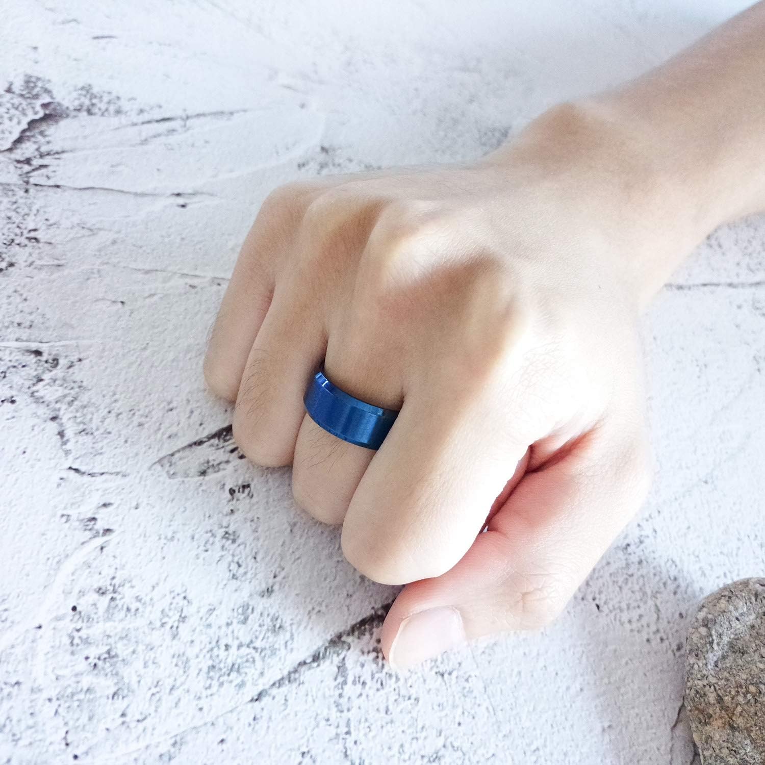 Men's Basic Brushed Matte Ring 4MM 6MM 8MM 10MM Black/Blue/Silver Stainless Steel Rings for Men Women Wedding Engagement Bands Matte Brushed Finish Beveled Polished Edges Comfort Fit Size 5-15 - Image 6