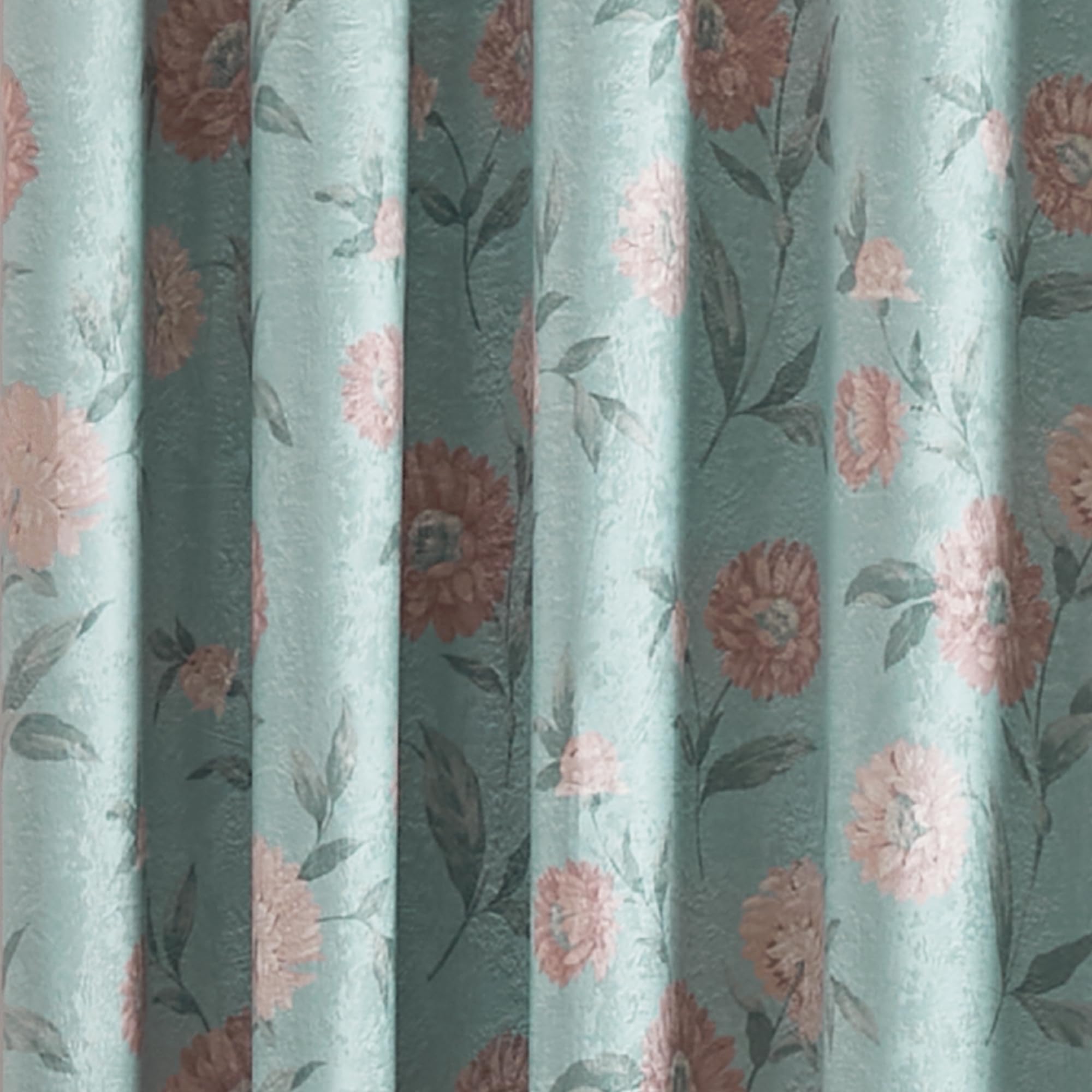 Dreams & Drapes - Duck Egg Floral Curtains W46 x L54 (117 x 137cm) - 2x Panels - Duck Egg Flower Eyelet Curtains & Drapes for Bedroom and Living Room - Traditional Vintage Curtains with Pink Floral - Image 3