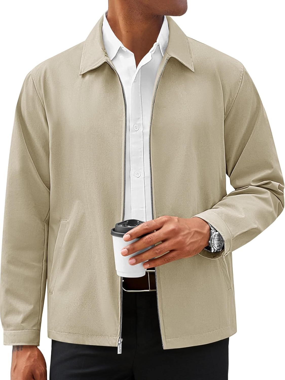 Runcati Mens Lightweight Jackets Full Zip Business Casual Windbreaker Fall Golf Coat Jacket with Pockets