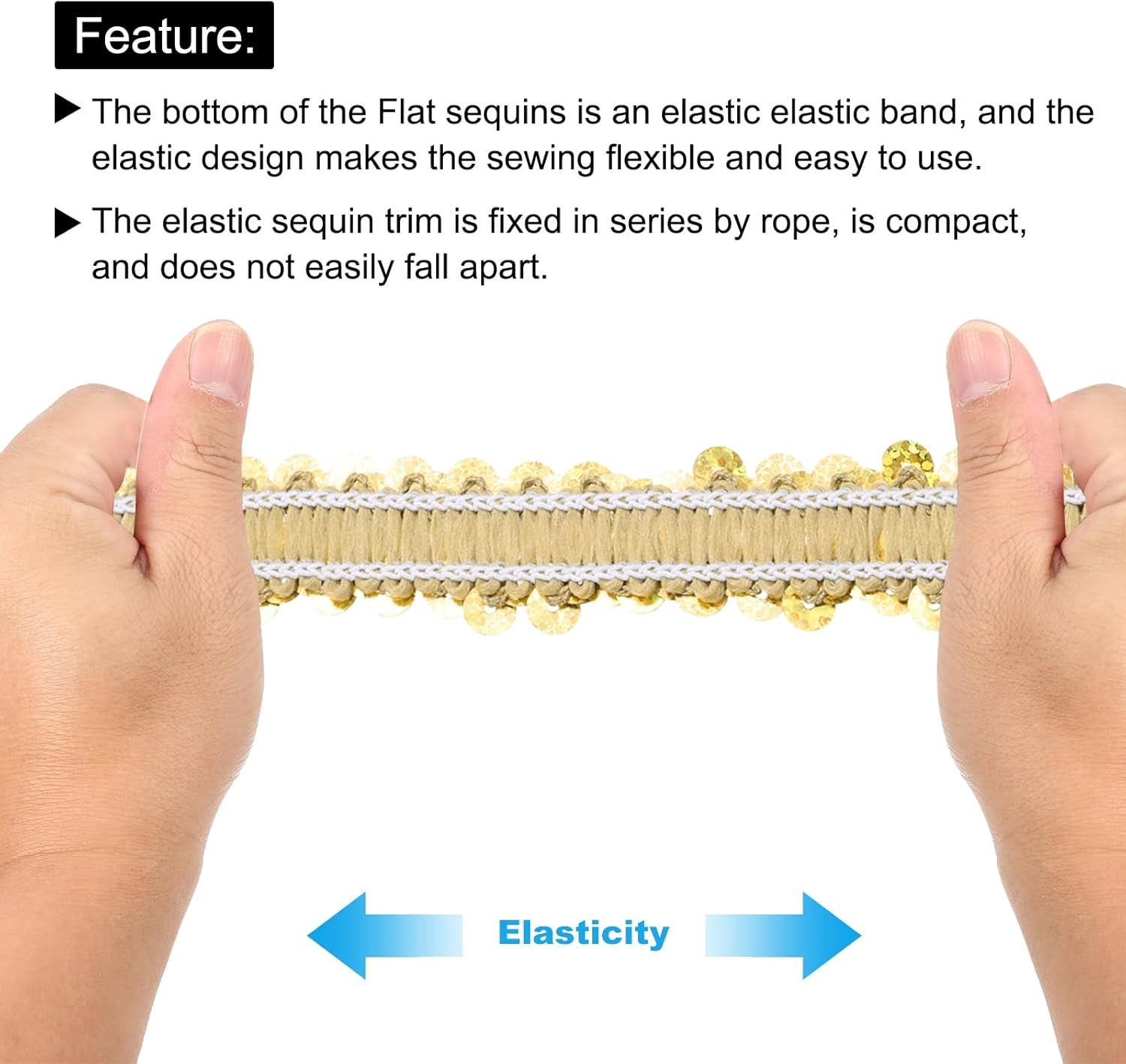 MECCANIXITY 25 Yards 0.8 Inch Elastic Sequins Trim Flat Sequin Strip Paillette Fabric Ribbon for Crafts DIY Fringe Sewing Laser Gold