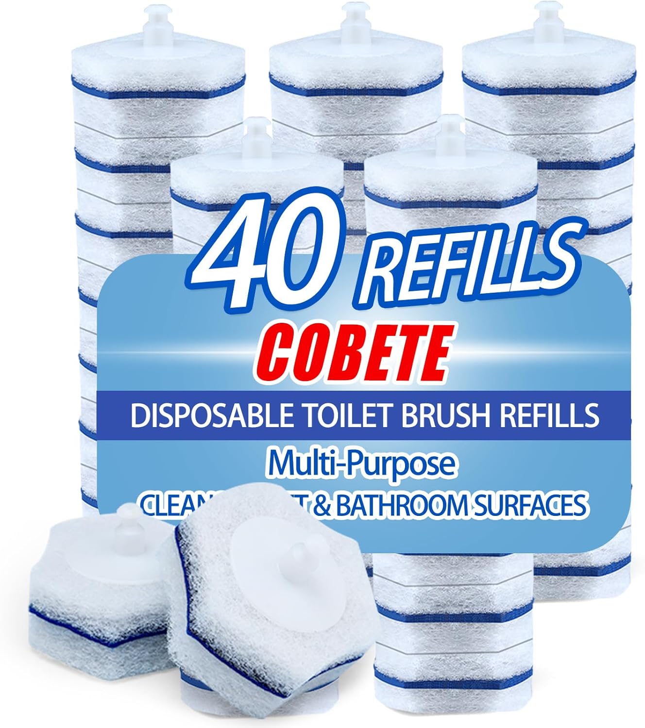 COBETE Disposable Toilet Brush Wand Refills,Disposable Toilet Refill Bowl Cleaners Brush Scrubber for Bathroom Cleaning,40 Count COBETE Disposable Toilet Brush Wand Refills,Disposable Toilet Refill Bowl Cleaners Brush Scrubber for Bathroom Cleaning,40 Count