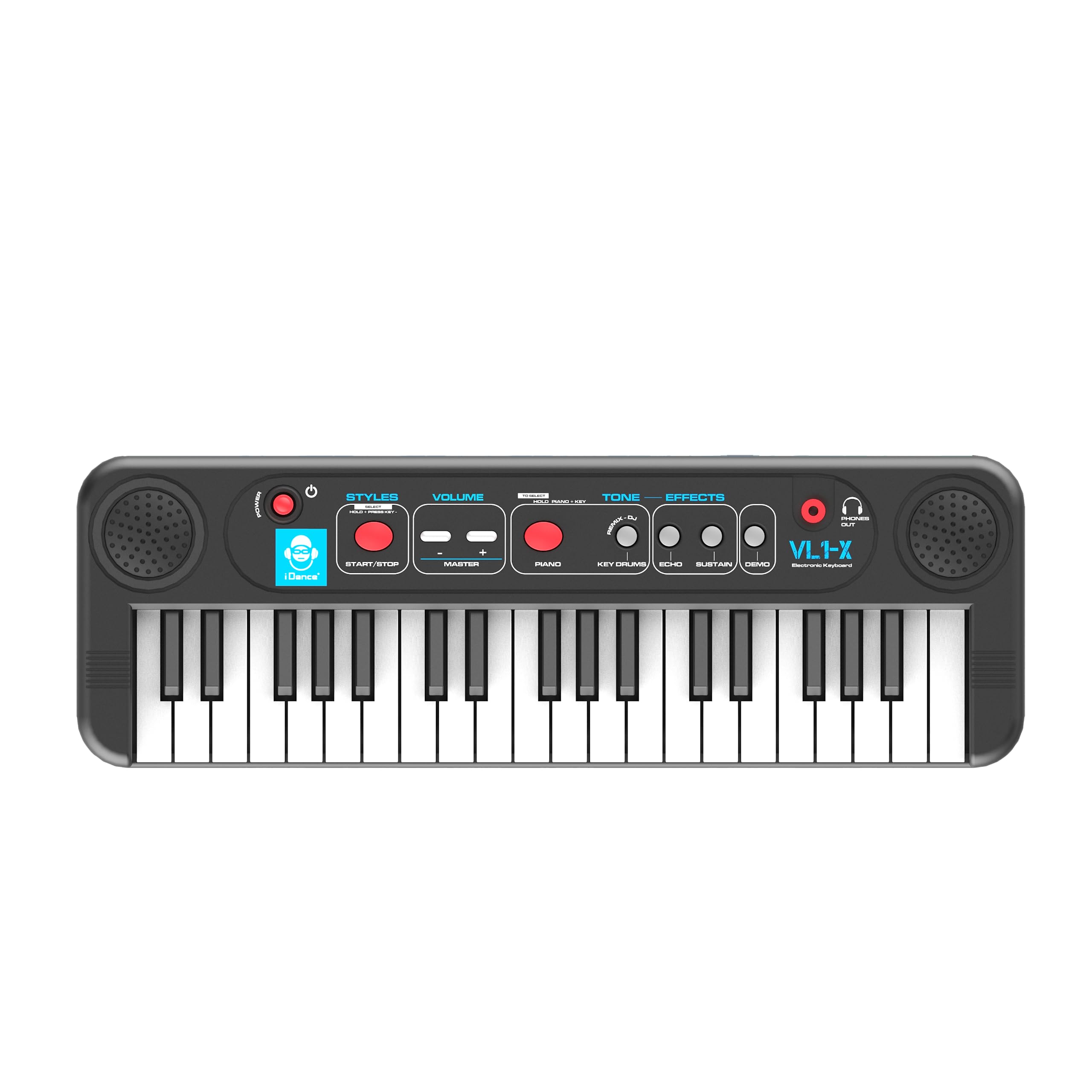 Cefa Toys - Teclado Electrónico Sintetizador 37 Teclas, Mini Teclado con 20 Sonidos de Instrumentos, 30 Ritmos, 2 Altavoces y Jack para Auriculares, Funciona con Pilas No Incluidas