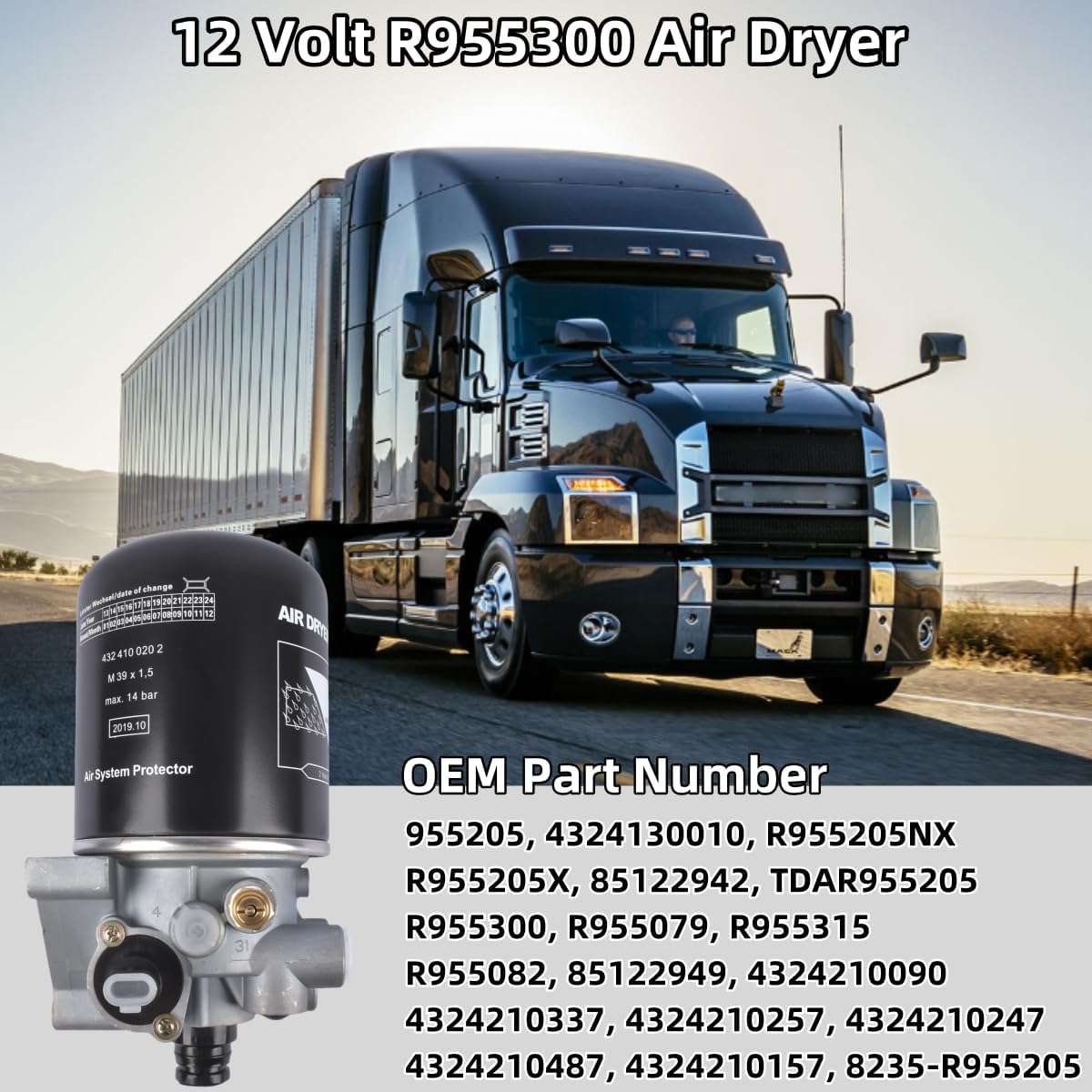 12 Volt Air Dryer Replacement for Meritor Wabco System Saver 1200 Series 955205 R955300 R955079 955205 4324130010 R955205NX R955205X