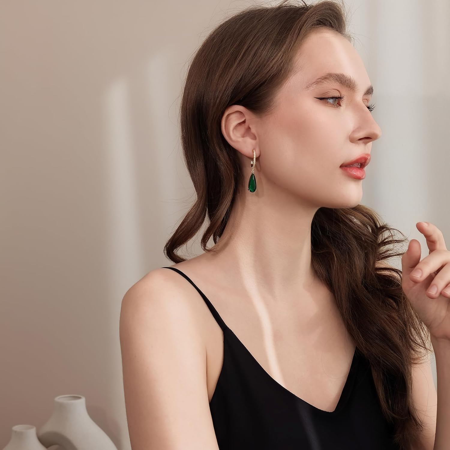 Vintage Emerald Green Teardrop Earrings,925 Sterling Silver Posts & 18K Gold-Plated Brass Drops,Cubic Zirconia Dangle Earrings for Women - Image 4