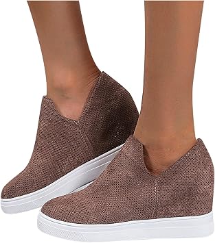 ZBYY Womens Platform Sneakers Hidden Heel Wedge Booties Canvas Shoes Fashion Walking Slip On Breathable Sneakers