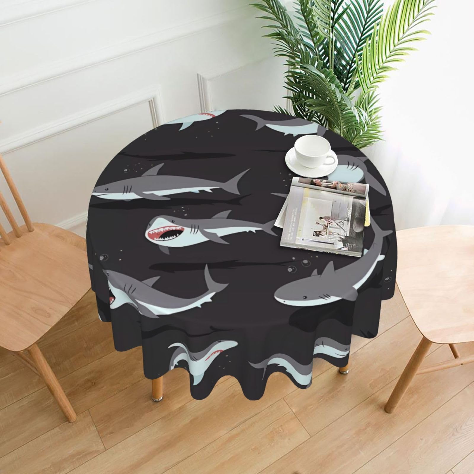 WHJSHOP Fish Prints Round Decorative Tablecloth 60in – High-Grade Polyester Throw Cover for Dining Table Protection & Elegant Home Decor