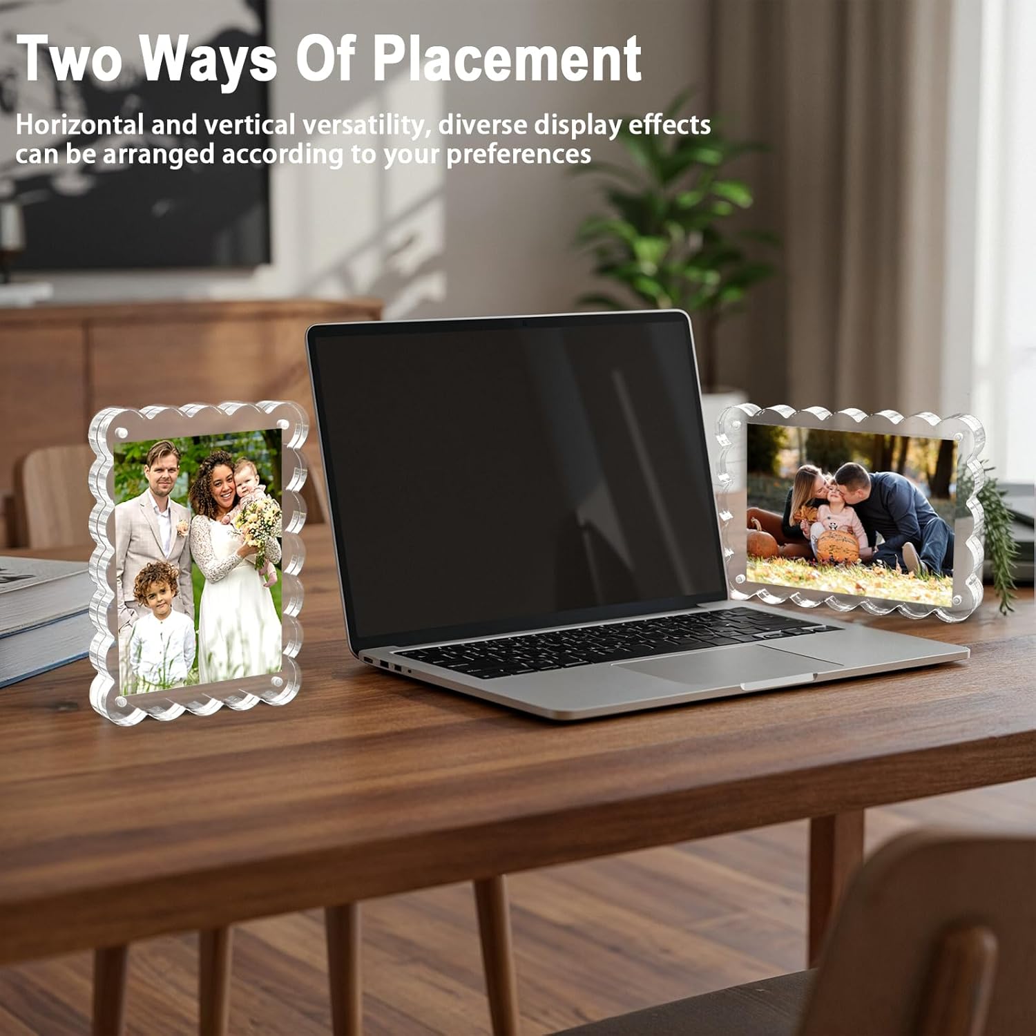 アクリル写真フレーム 横型マグネット 両面 5&times;7 磁気スカラップフォトフレーム 厚さ10+10mm クリアフレームレスデスクトップ