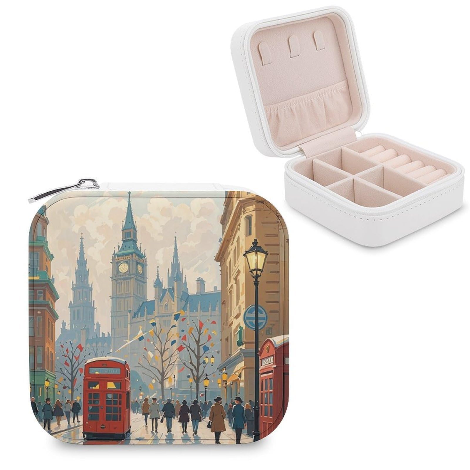 FekiLoot London Impression Jewelry Case Personalized Leather Jewelry Box Mini Travel Jewelry Case Small Portable Jewelry Organizer for Ring Earrings Necklace Bracelet