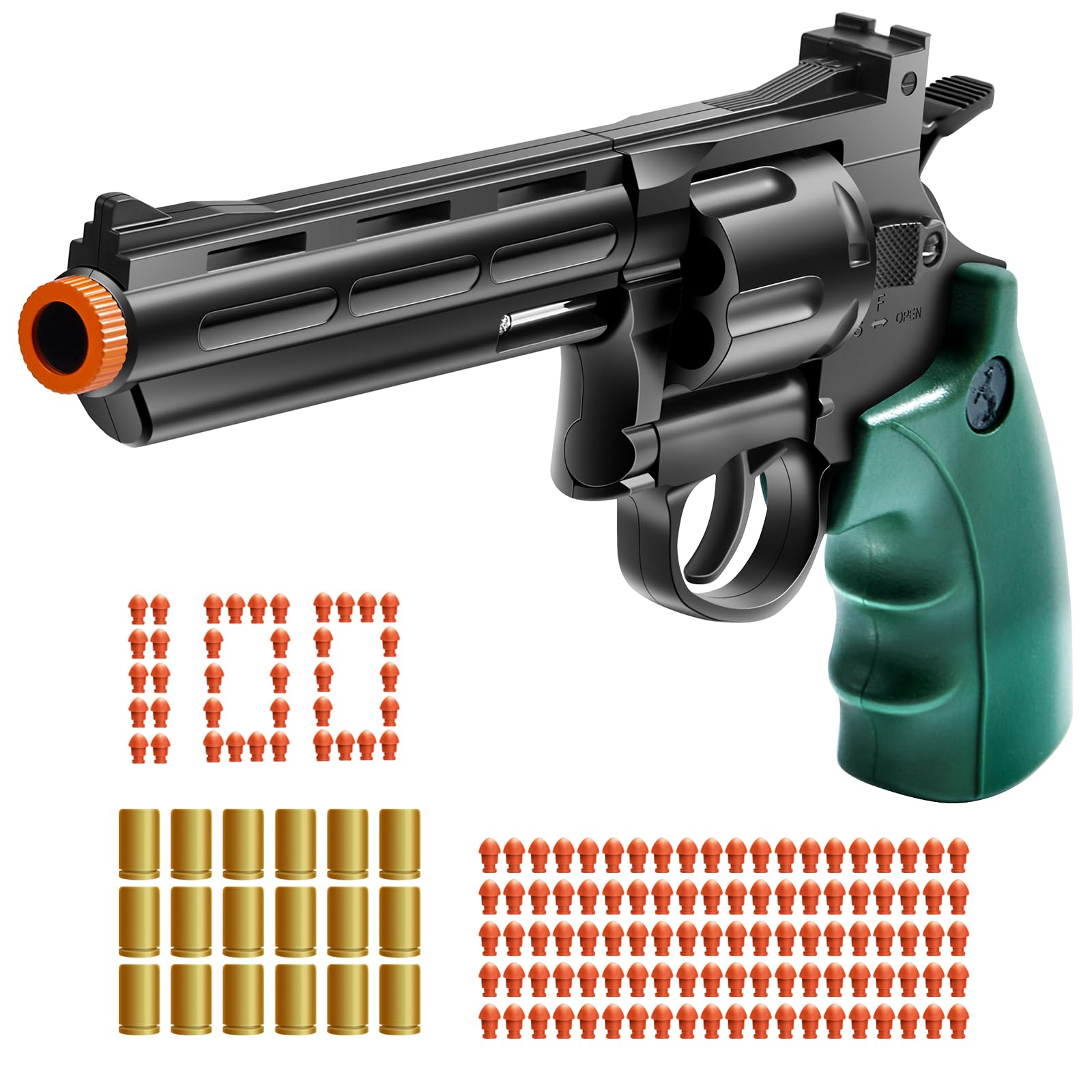 Revolver Toy Gun with 100 Soft Bullets,Gun Fidget Toy,Christmas Birthday Gifts for Boys Kids Adult Age 8+(Black)