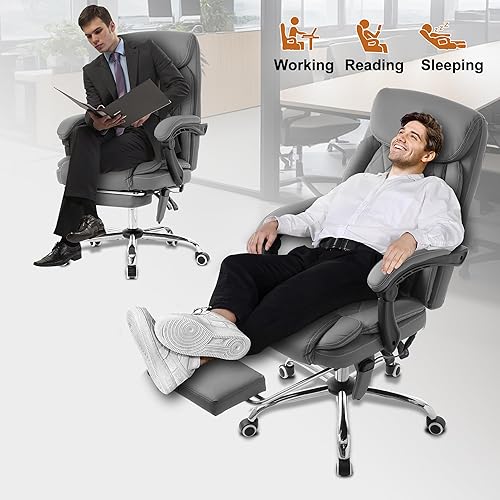 Miniatura 5 de Silla de oficina ejecutiva de masaje con calefacción, reclinable de 90-135 con reposapiés, silla de escritorio ergonómica, cómoda silla de oficina