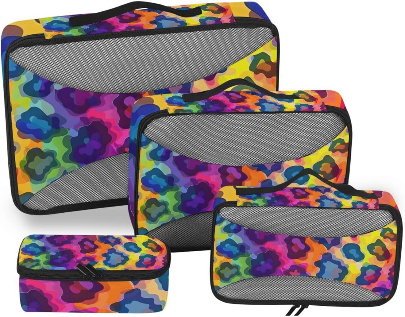 Packing Cubes for Travel 4 Set Leopard Rainbow Print Luggage Set Suitcase Organizer Bags Mesh Accessories Storage Pouch Toiletry Packing Cubes