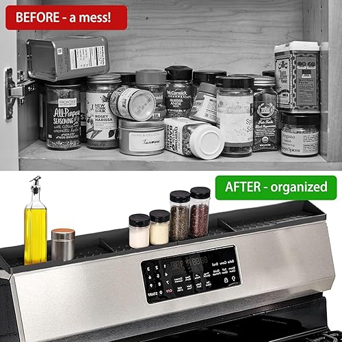 Miniatura 5 de Estante de silicona para especias sobre la estufa, organizador de cocina de 30 pulgadas para la parte posterior del horno, estante de especias para