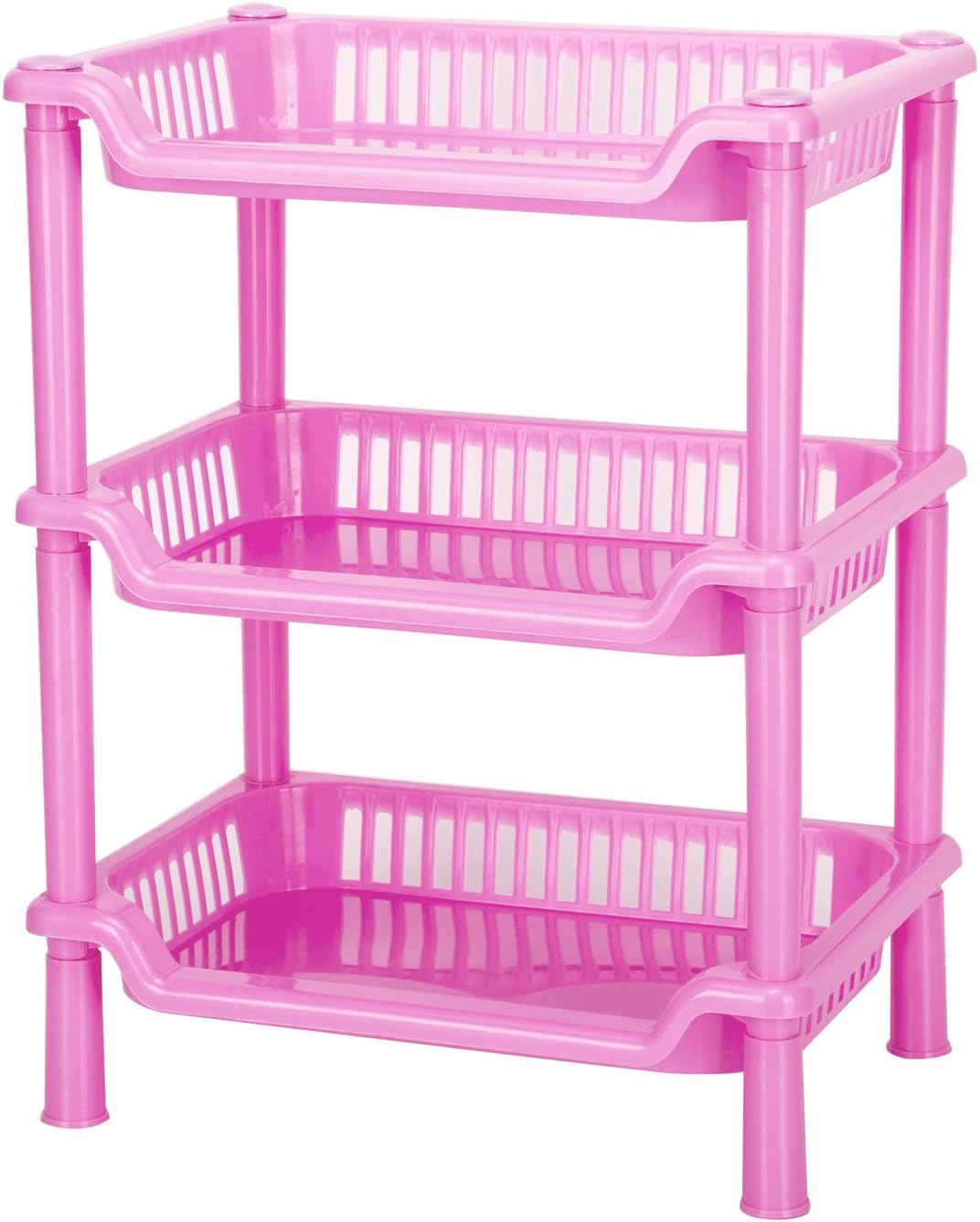 Crystalbabey Storage Shelves, Plastic Storage Shelves3 Layers Floor Stand Rack Shelf Shower Organizer Kitchen Storage Bathroom Shelves for Household Kitchen (Pink)