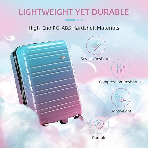 Miniatura 5 de LARVENDER Juego de maletas de 6 piezas, expansibles PC+ABS Hardside Multicolor Maleta con bloqueo TSA ruedas giratorias dobles, algodón de azúcar