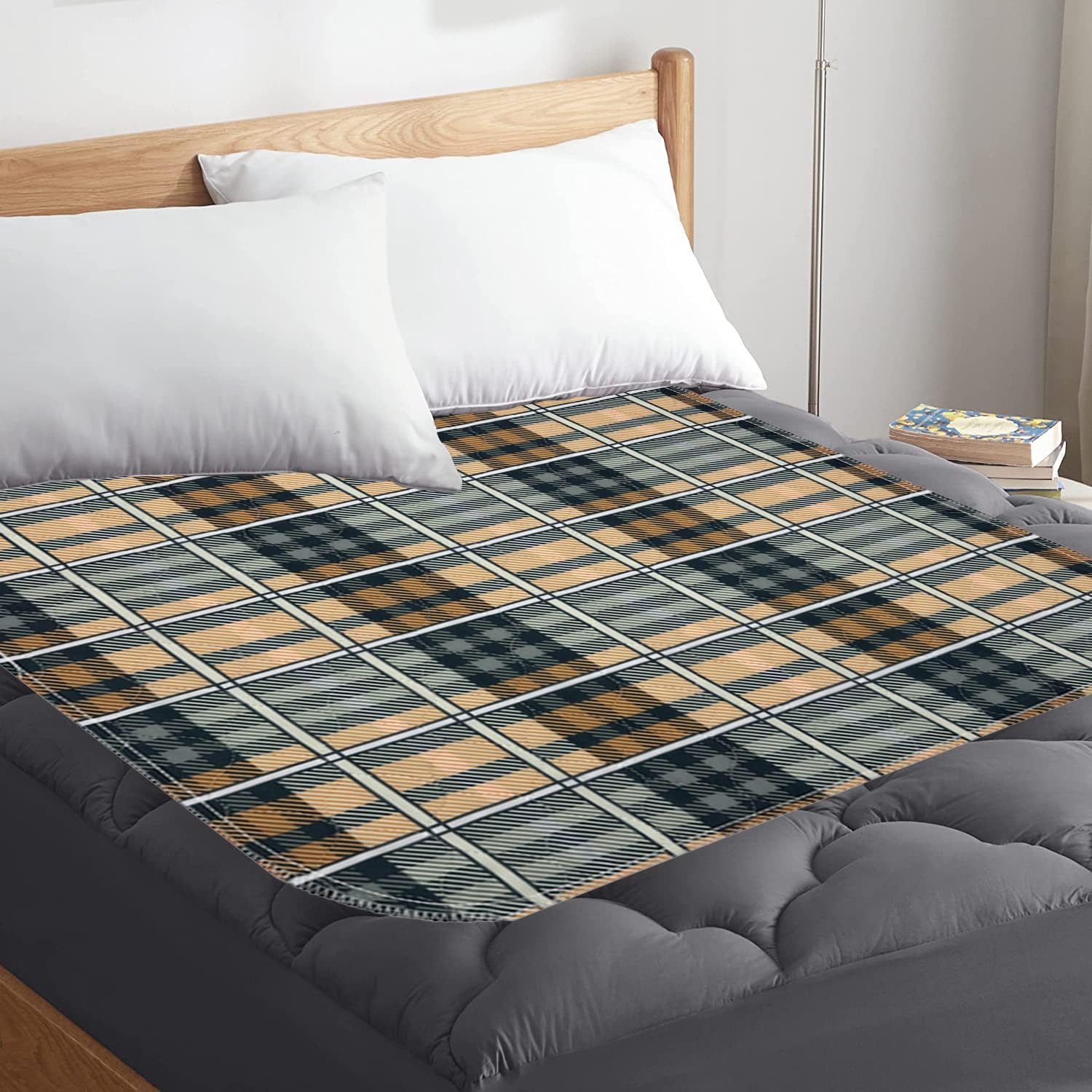 Washable Non-Slip Large Bed Pad for Incontinence for Adults Waterproof Absorbent Plaid Pee Pad Holder Stay in Place 32x54In