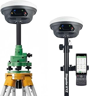 E1 GNSS Survey Equipment 20 Hours Endurance RTK GPS with IMU Rover & Base Handheld Collector with Survey Software RTK Surveying Equipment,1408 Channels, 15km UHF Range,60° Tilt Survey