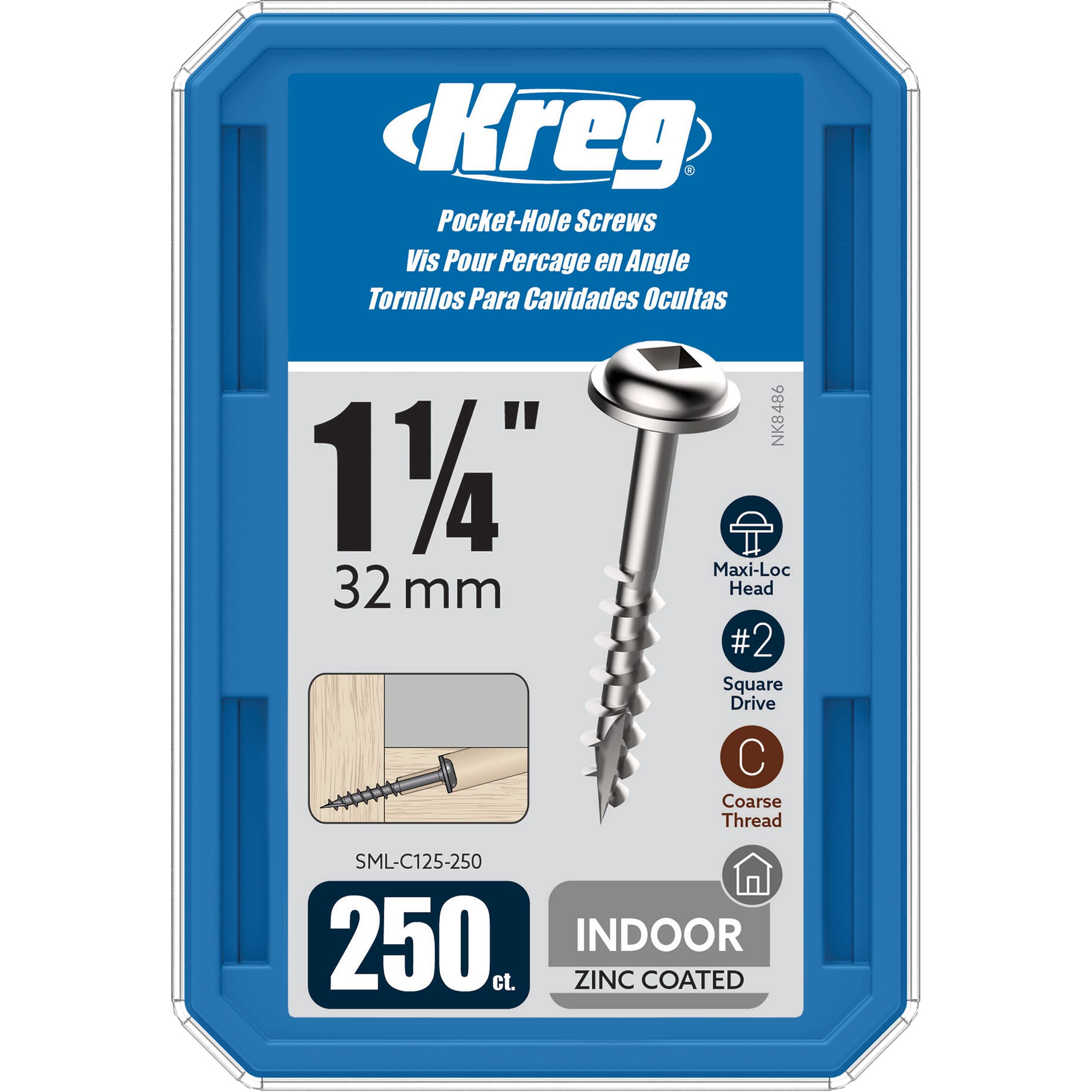 Buy Kreg SMLC125250 Zinc Pocket Screws, 1 1/4 Inch 8 Coarse Thread