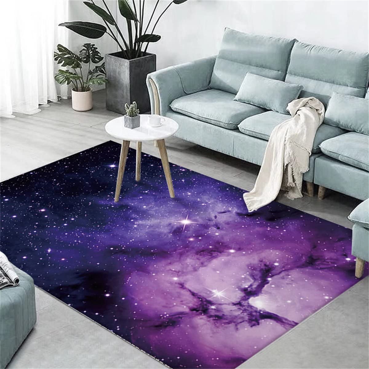 4' x 6' Galaxy Area Rug for Living Room Purple Outer Space Child Bedroom Rugs Soft Washable Floor Mats Non-Slip Carpets