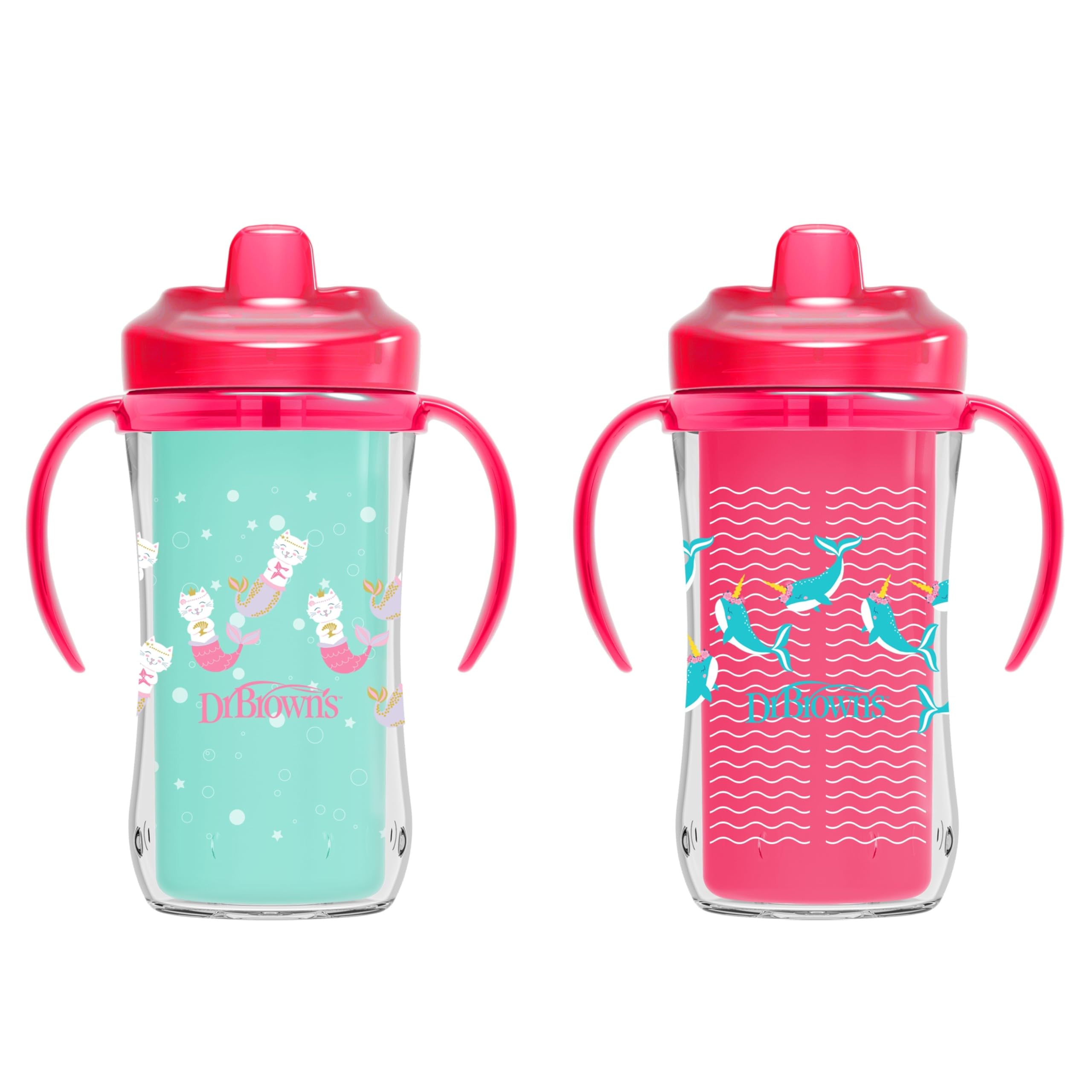 Dr. Brown's Milestones Hard Spout Insulated Sippy Cup with Handles, Pink, 10 oz, 2 Pack, 12m+