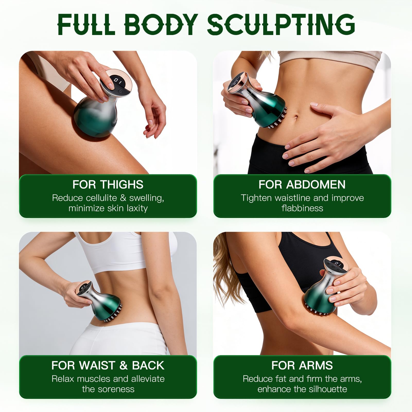 Pjordo Lymphdrainage-Massagegerät, Anti-Cellulite-Massagegerät mit Wärme, Licht & Vibration, reduziert Cellulite & Dehnungsstreifen, Körperformungsmaschine für Bauch, Arm & Bein, Massageöl hilft