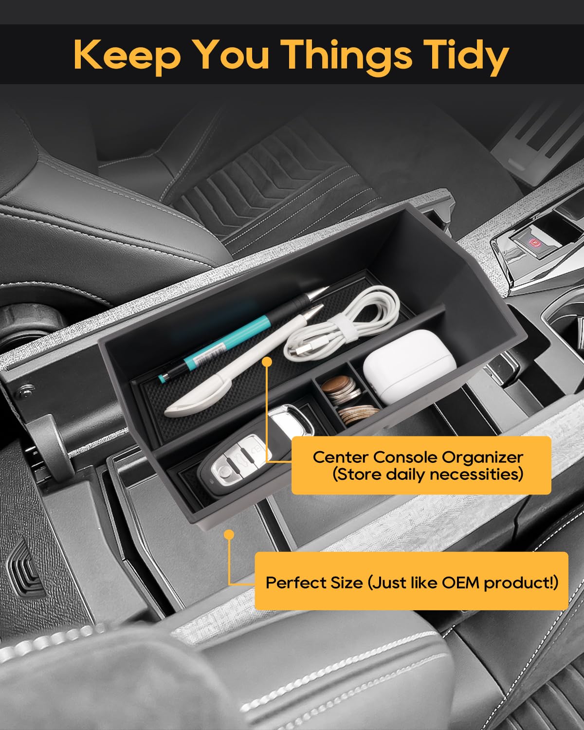 LFOTPP Caja de almacenamiento para consola central compatible con Peugeot E-3008 E-5008 EV GT Allure 2024 2025, E3008 P64, organizador de reposabrazos, bandeja para reposabrazos central, guantera