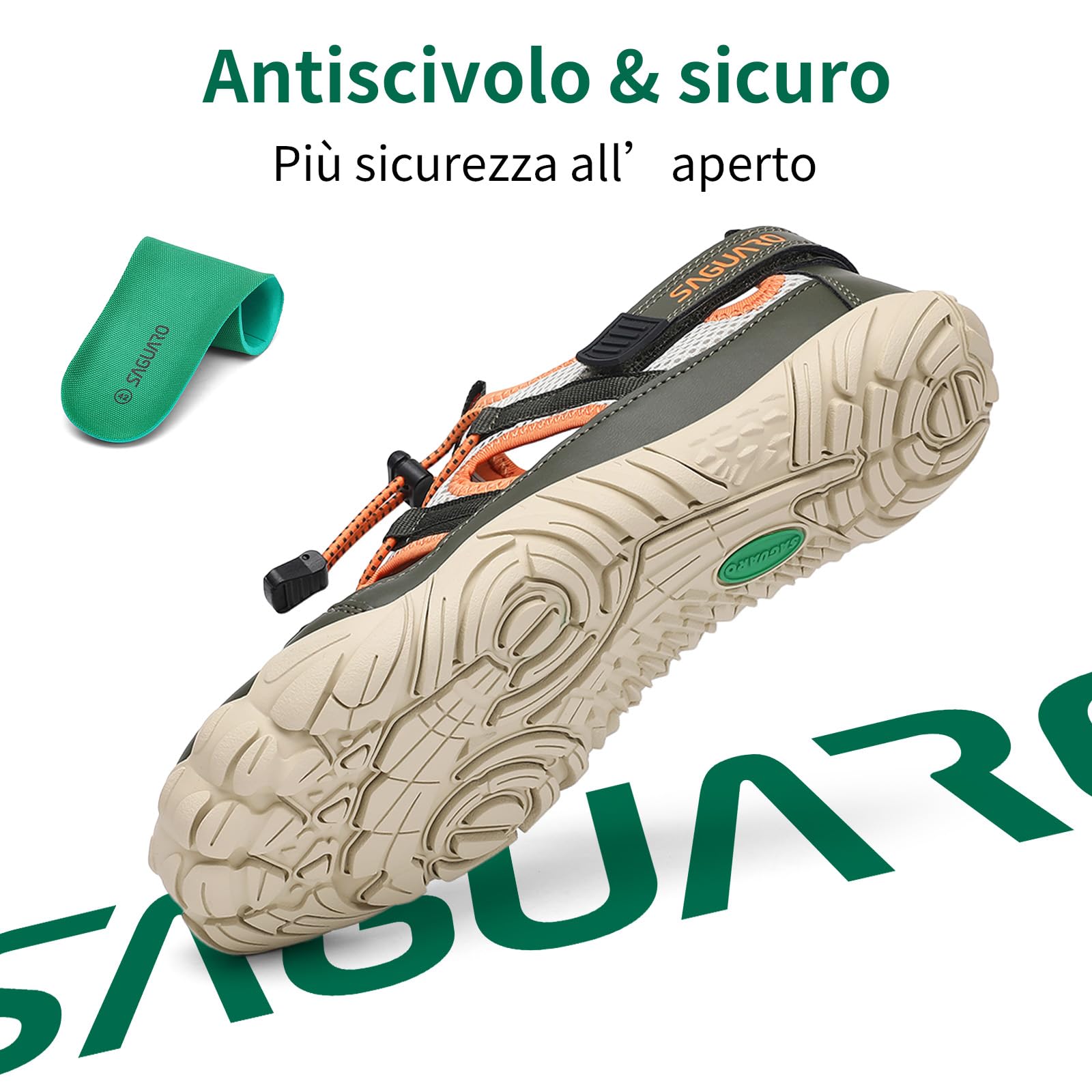 SAGUARO Unisex Sandali da Trekking Antiscivolo Estivi con Wide Toe Box e Suola a Zero Drop, Gr.36-48