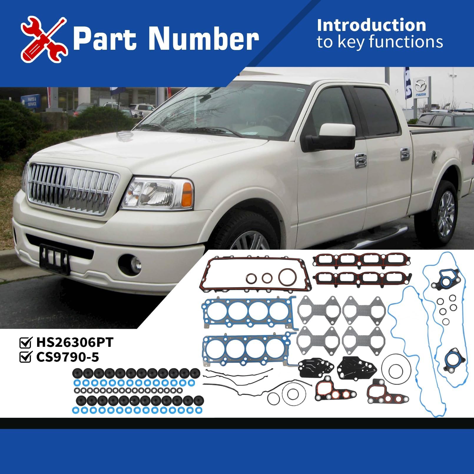 HS26306PT - Juego de juntas de culata compatible con Expedition 2005-2006 150 250 350 2004-2006 Navigator 2005-2006 5.4L