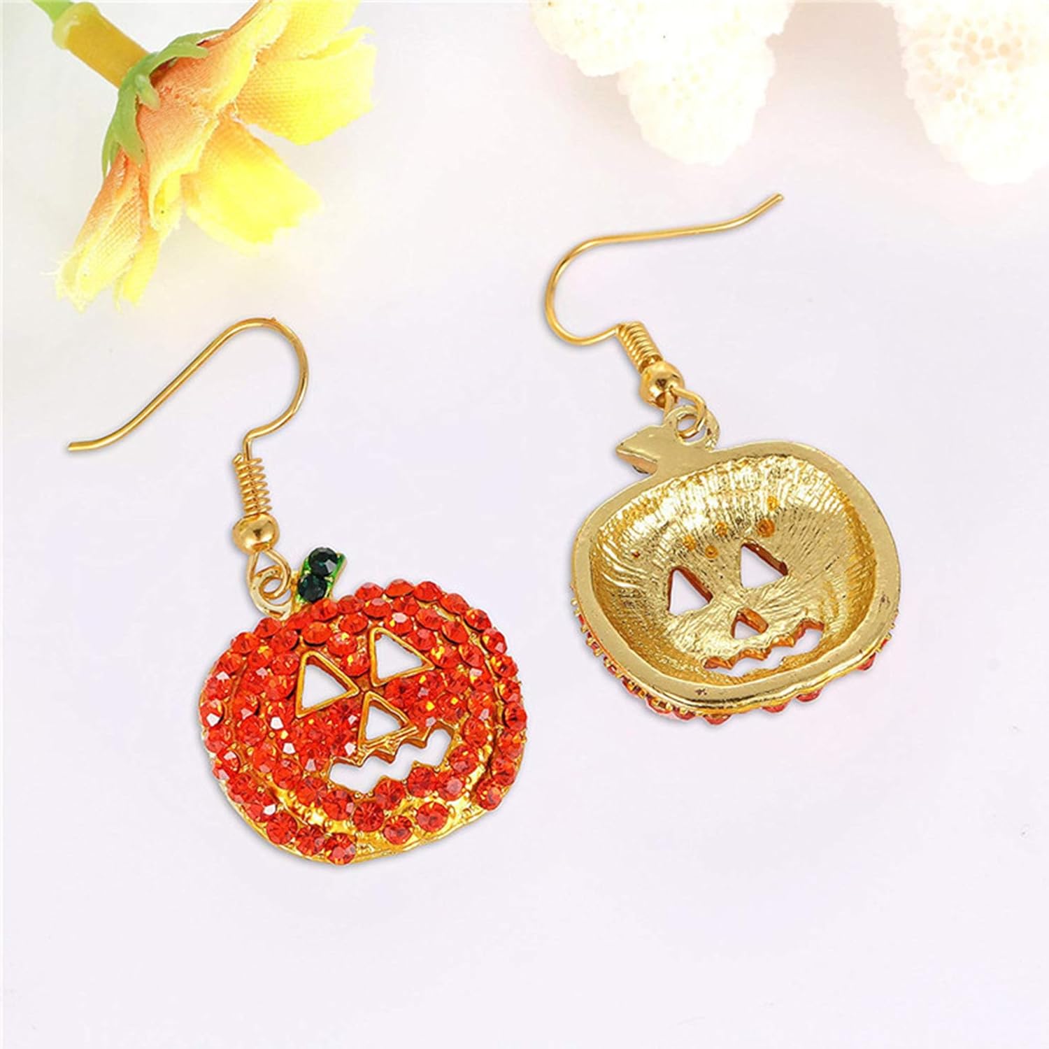 Halloween Pumpkin Earrings for Women Holiday Thanksgiving Hypoallergenic Crystal Pumpkin Drop Earrings - Image 8